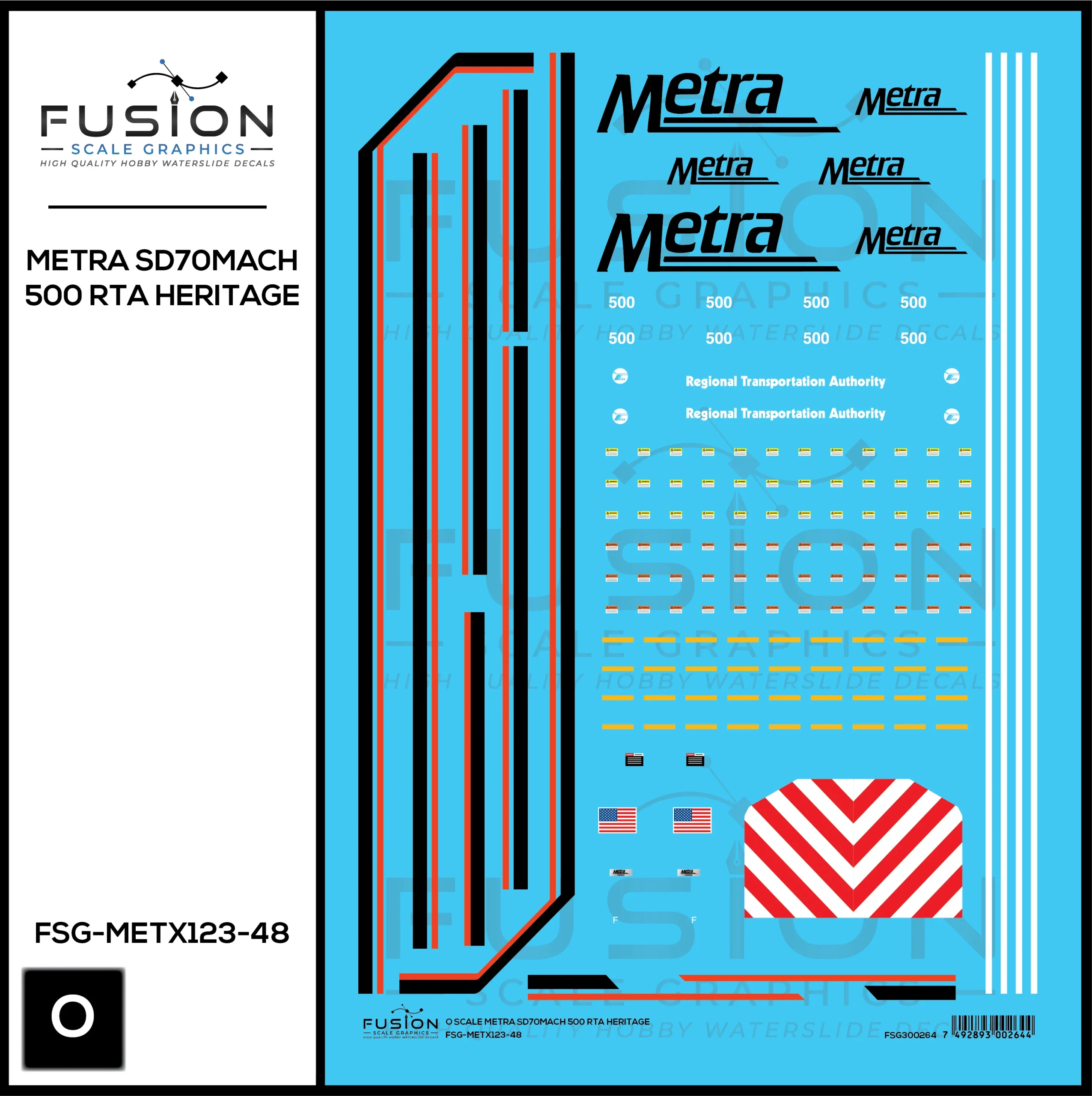 O Scale Metra SD70MACH 500 RTA Heritage Locomotive Decal Set - Fusion Scale Graphics