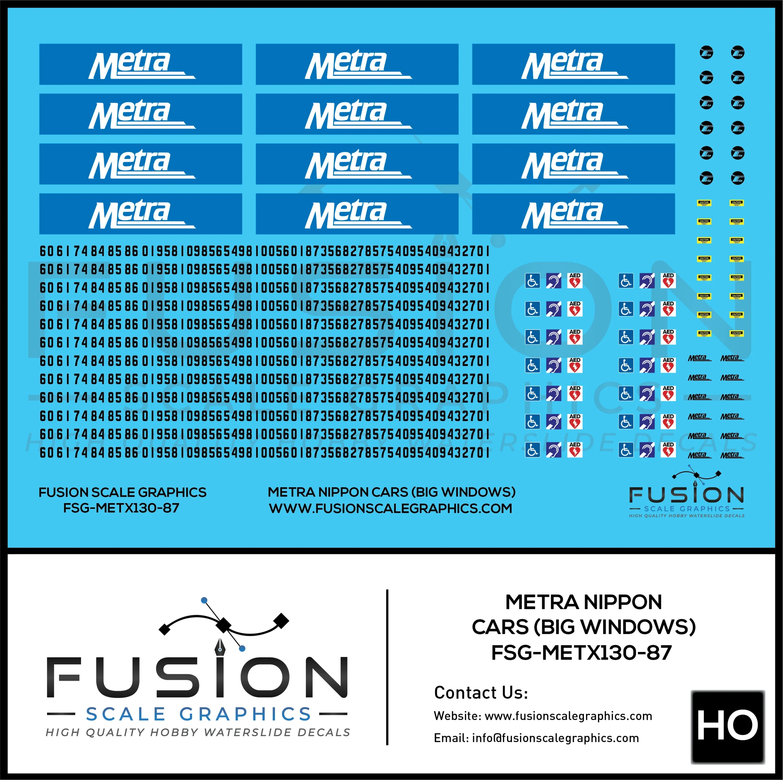 HO Scale Metra Nippon Sharyo Bilevel Passenger Car Decal Set - Fusion Scale Graphics