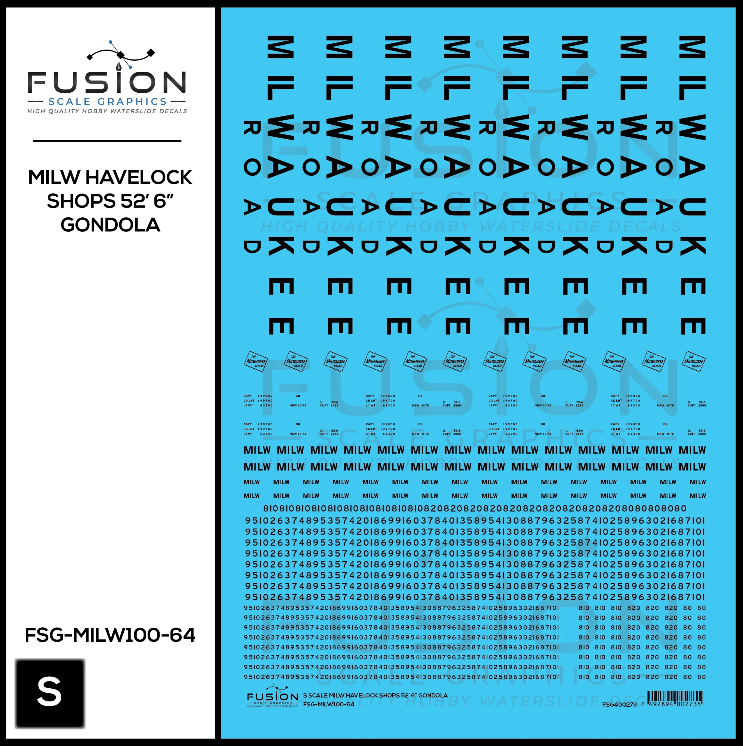 S Scale Milwaukee Road Havelock Shops 52' 6" Gondola Decal Set - Fusion Scale Graphics