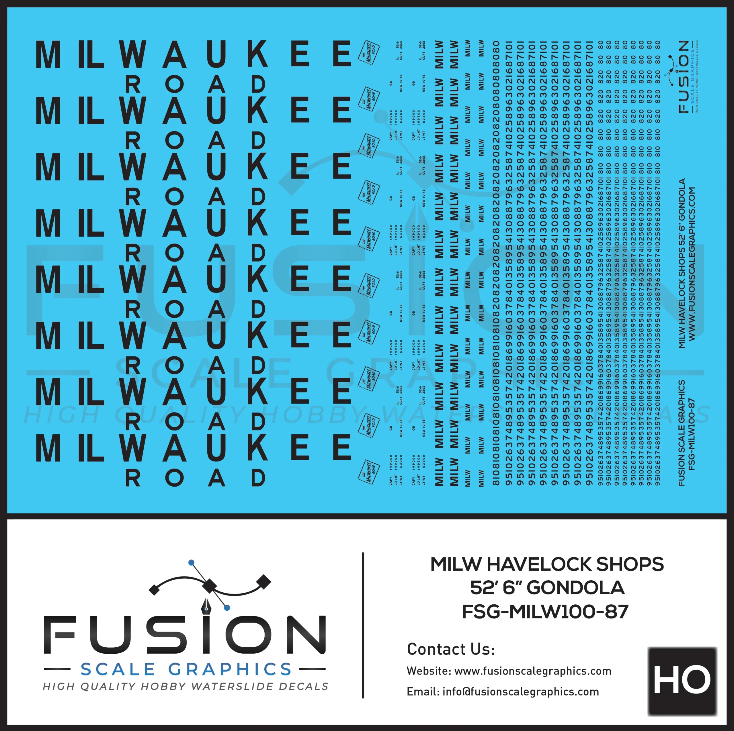 HO Scale Milwaukee Road Havelock Shops 52' 6" Gondolas Decal Set - Fusion Scale Graphics