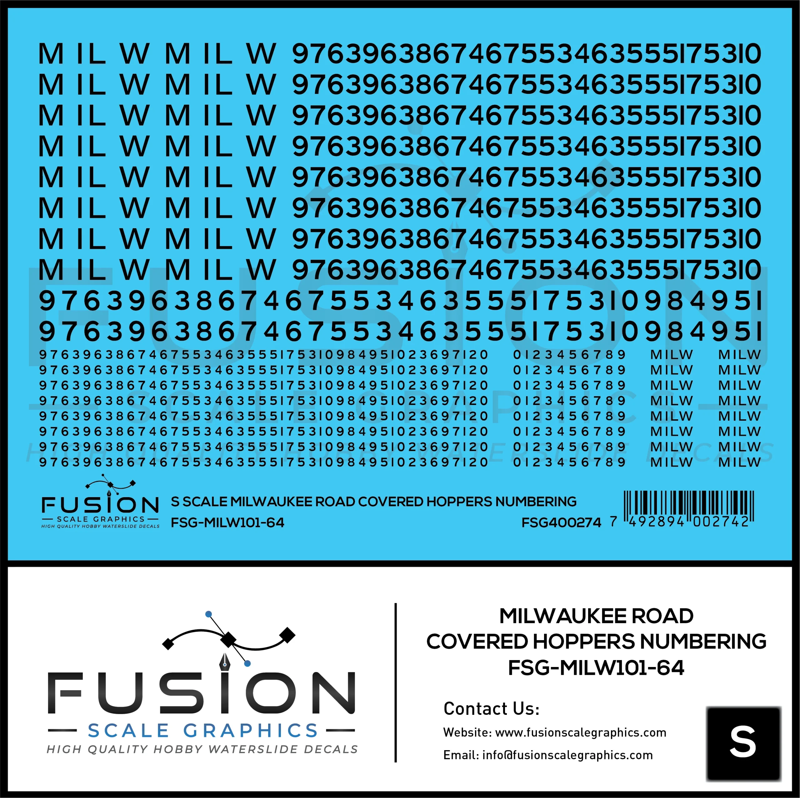 S Scale Milwaukee Road Covered Hoppers Numbering Decal Set - Fusion Scale Graphics