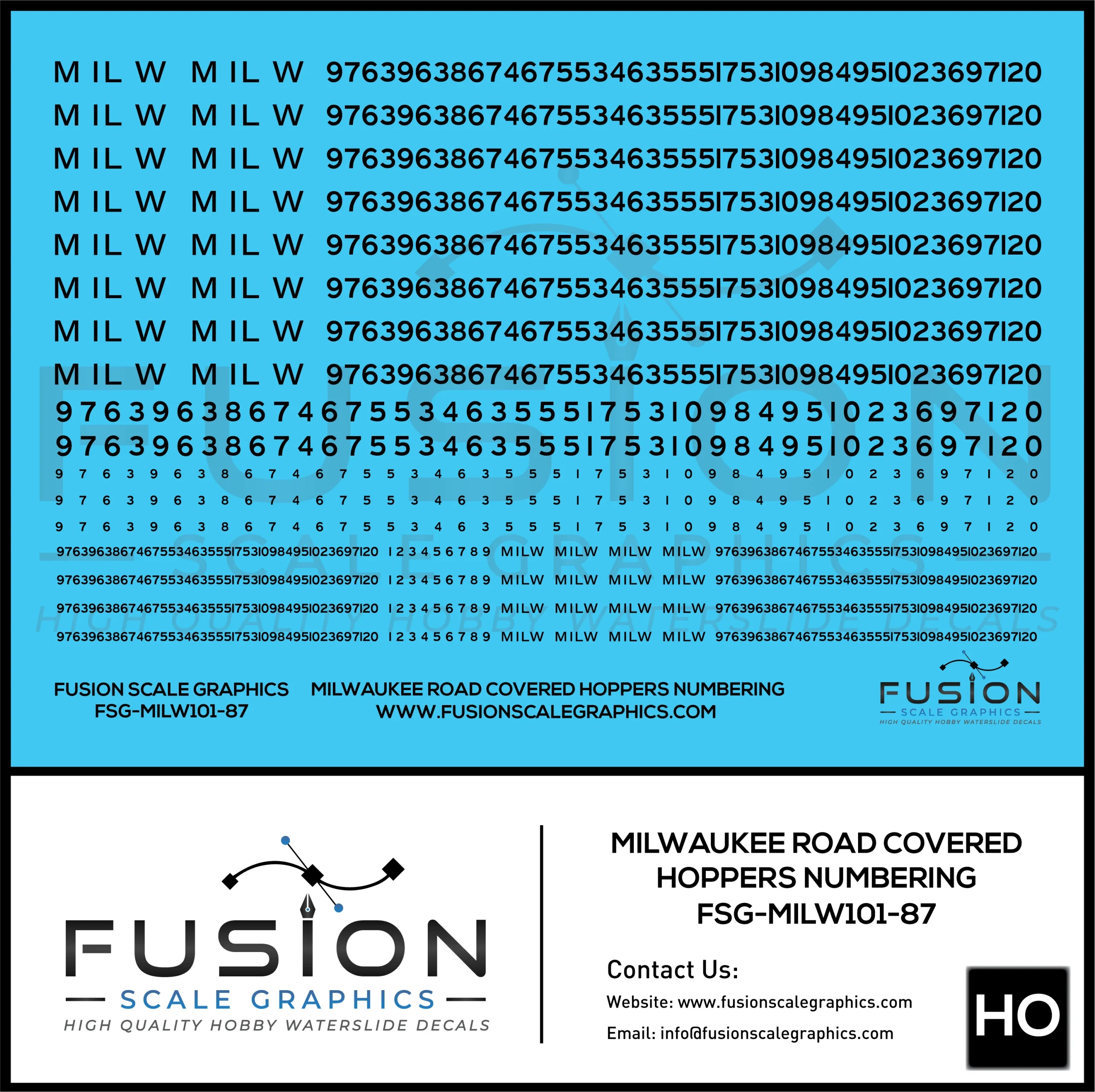 HO Scale Milwaukee Road Covered Hoppers Numbering Decal Set - Fusion Scale Graphics