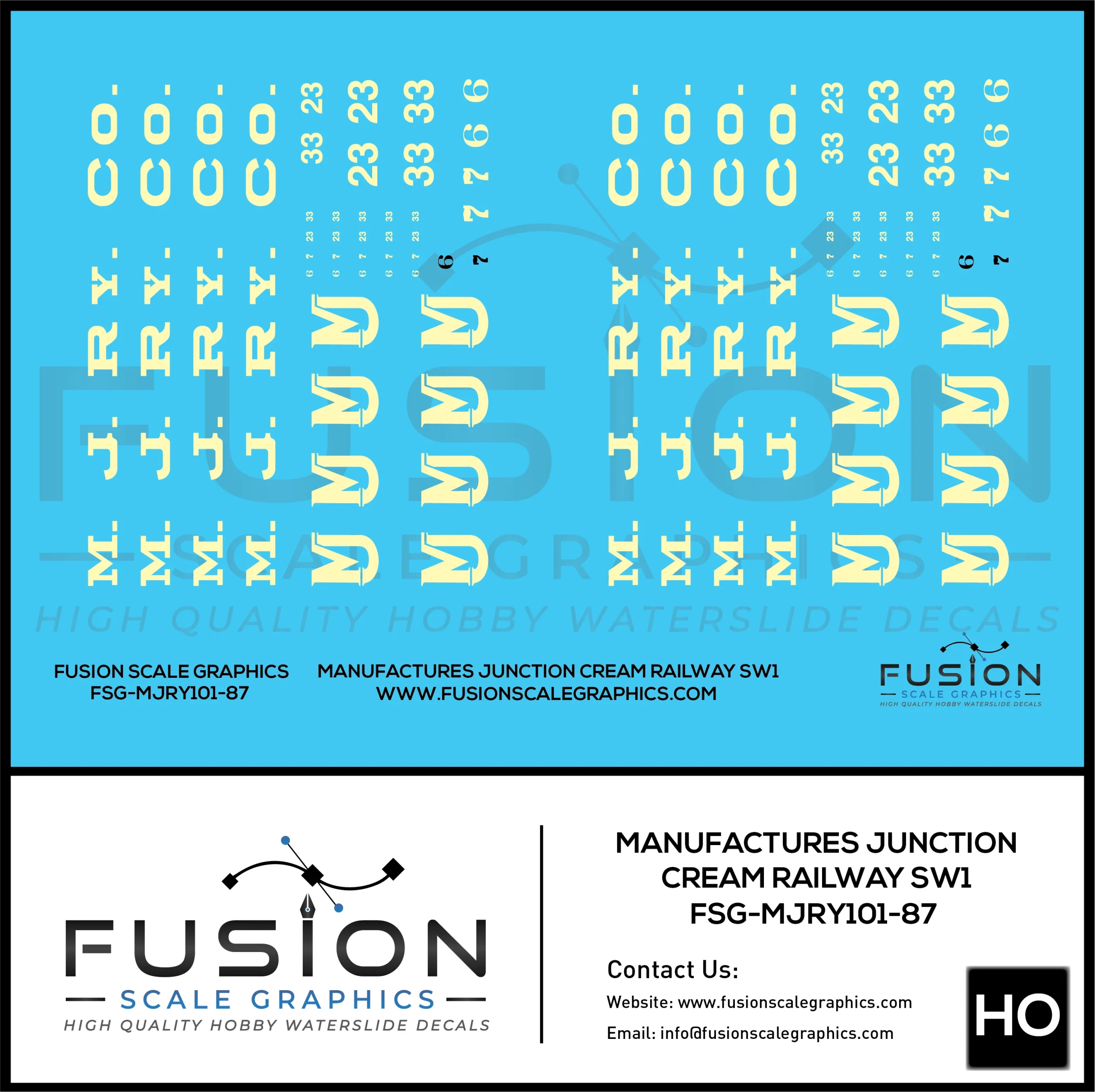 HO Scale Manufactures Junction Railway EMD SW1 Locomotives Cream Color Decal Set - Fusion Scale Graphics