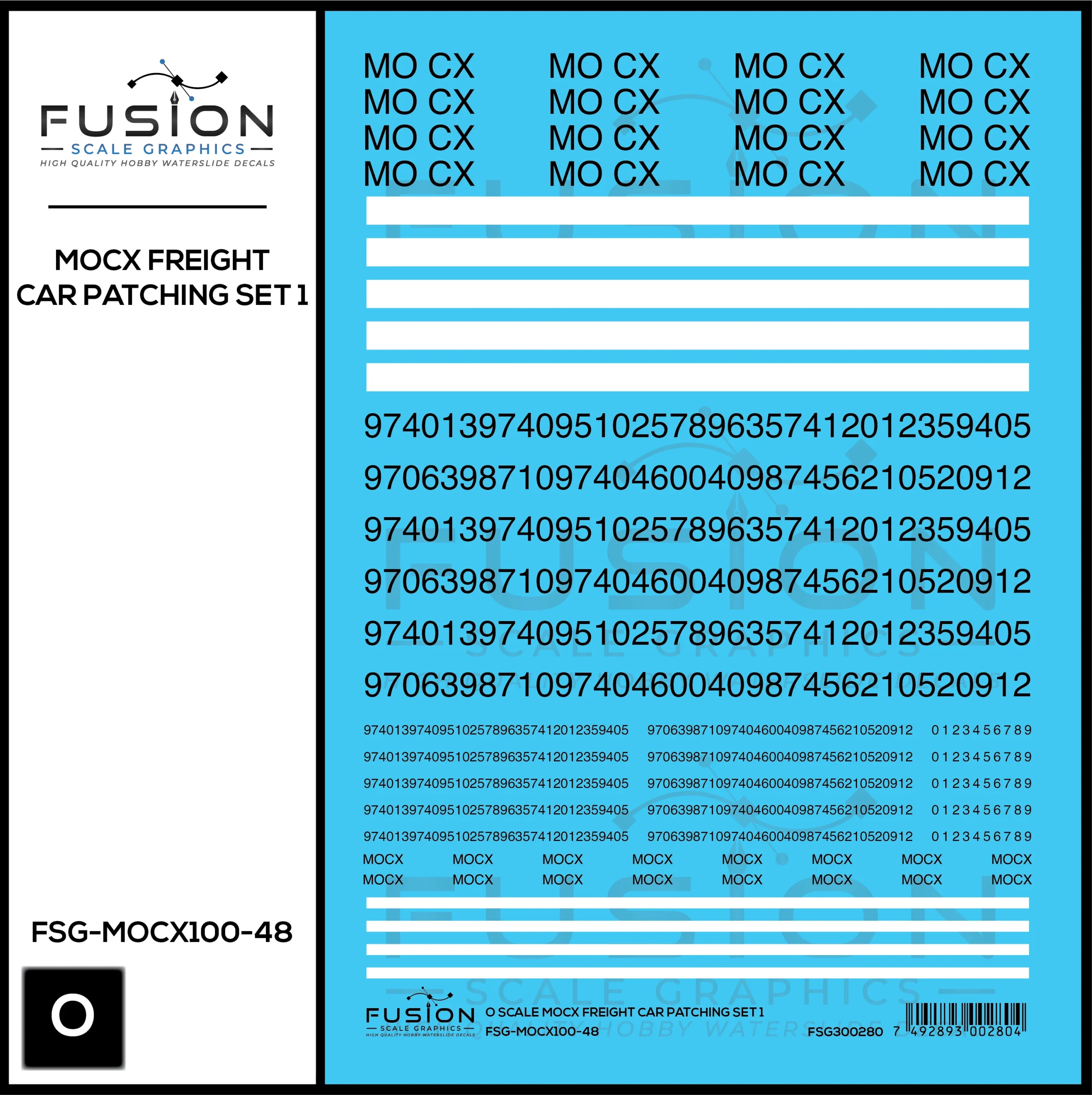 O Scale MOCX Freight Car Patching Set 1 Decal Set - Fusion Scale Graphics