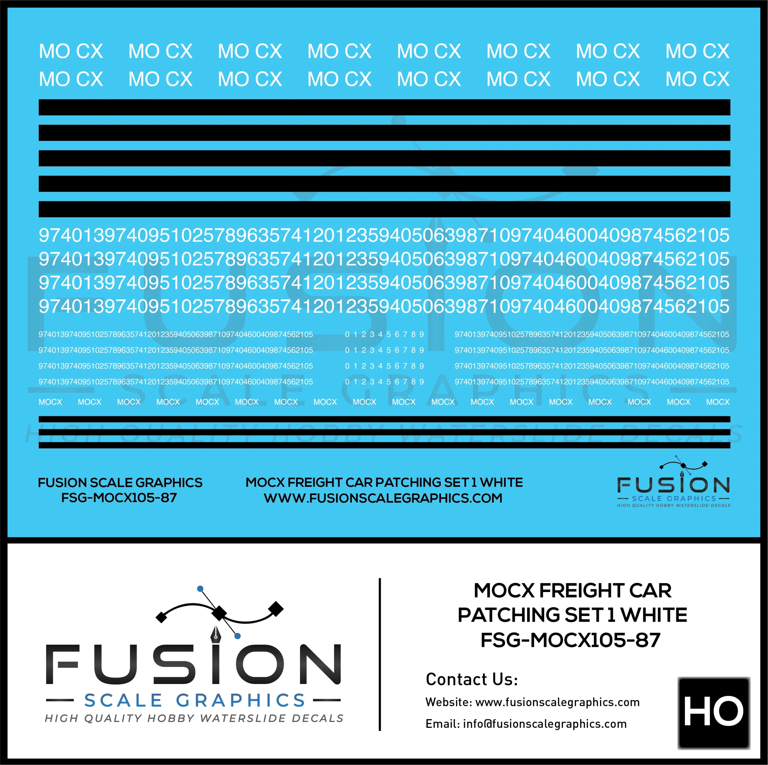 HO Scale White MOCX Covered Hoppers Patching Decal Set 1 - Fusion Scale Graphics