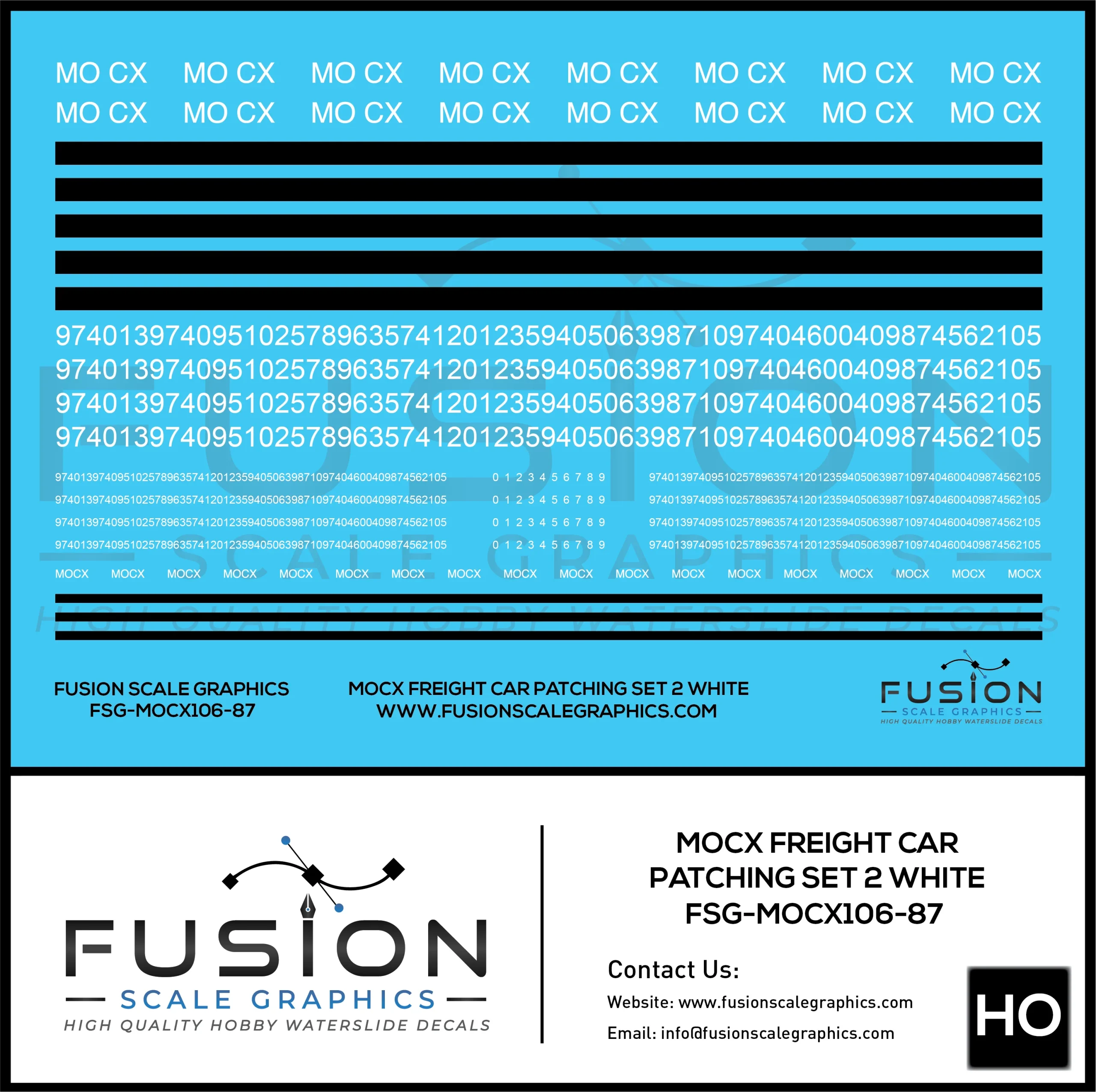HO Scale White MOCX Covered Hoppers Patching Decal Set 2 - Fusion Scale Graphics