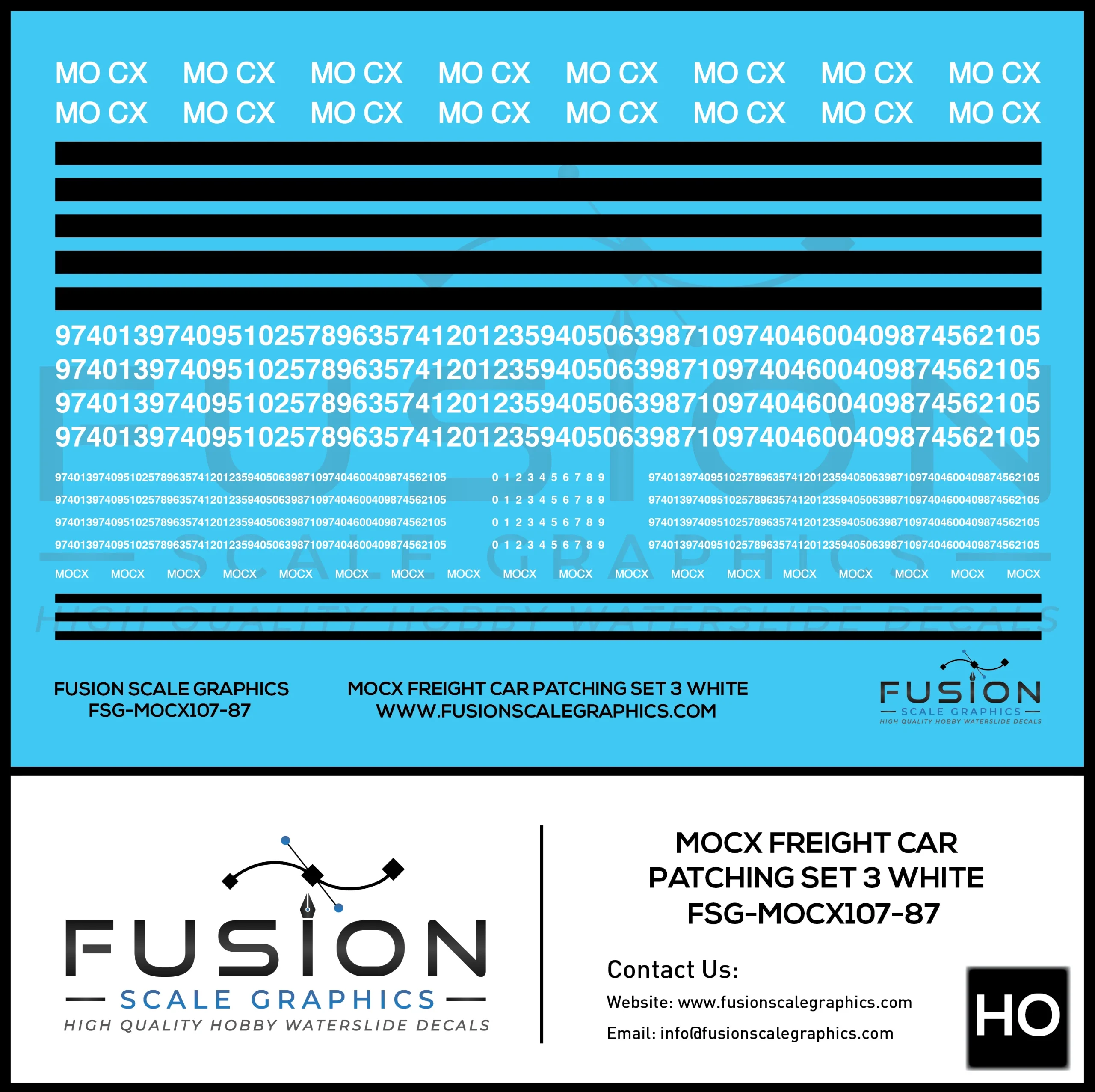 HO Scale White MOCX Covered Hoppers Patching Decal Set 3 - Fusion Scale Graphics