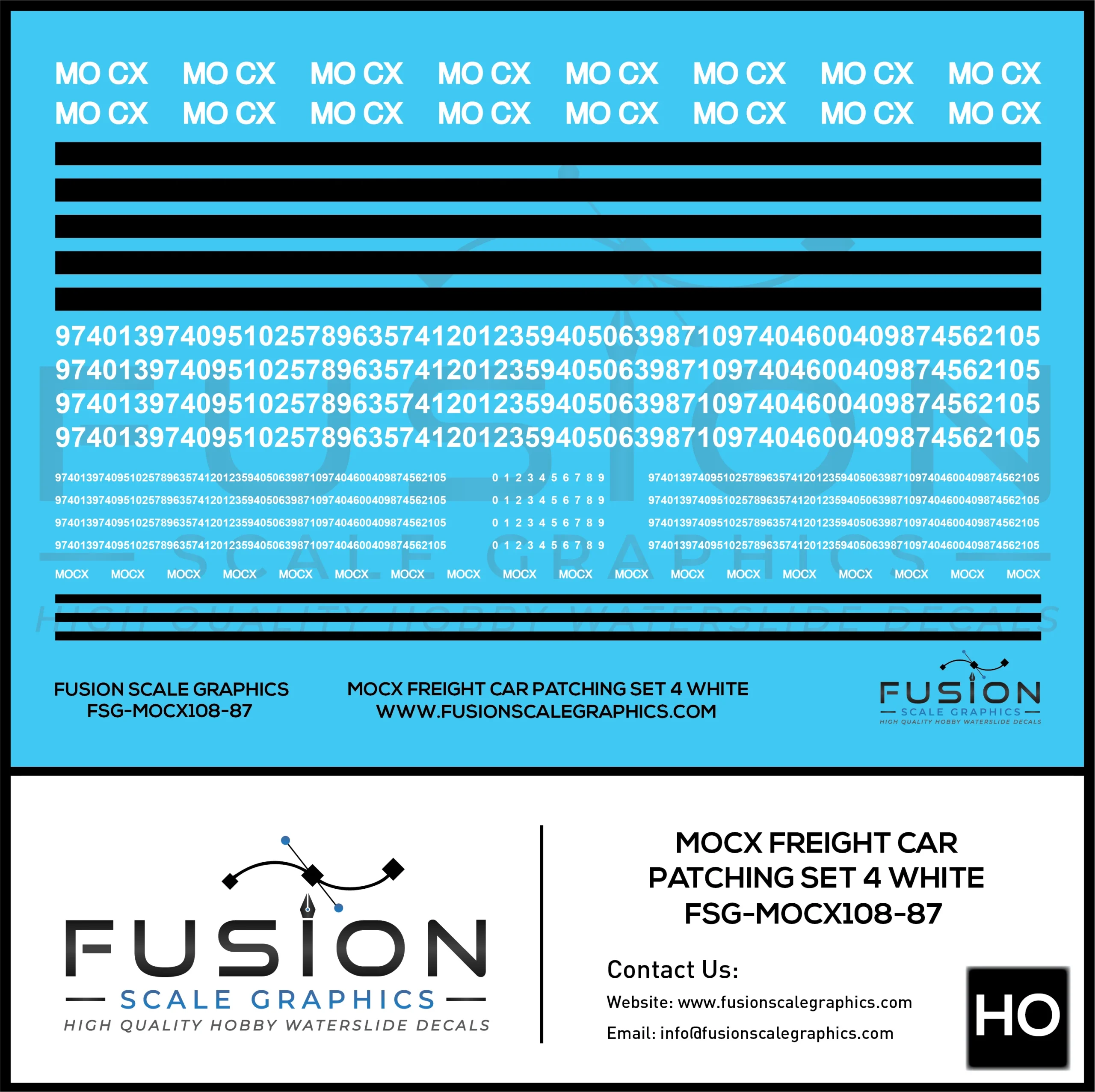 HO Scale White MOCX Covered Hoppers Patching Decal Set 4 - Fusion Scale Graphics