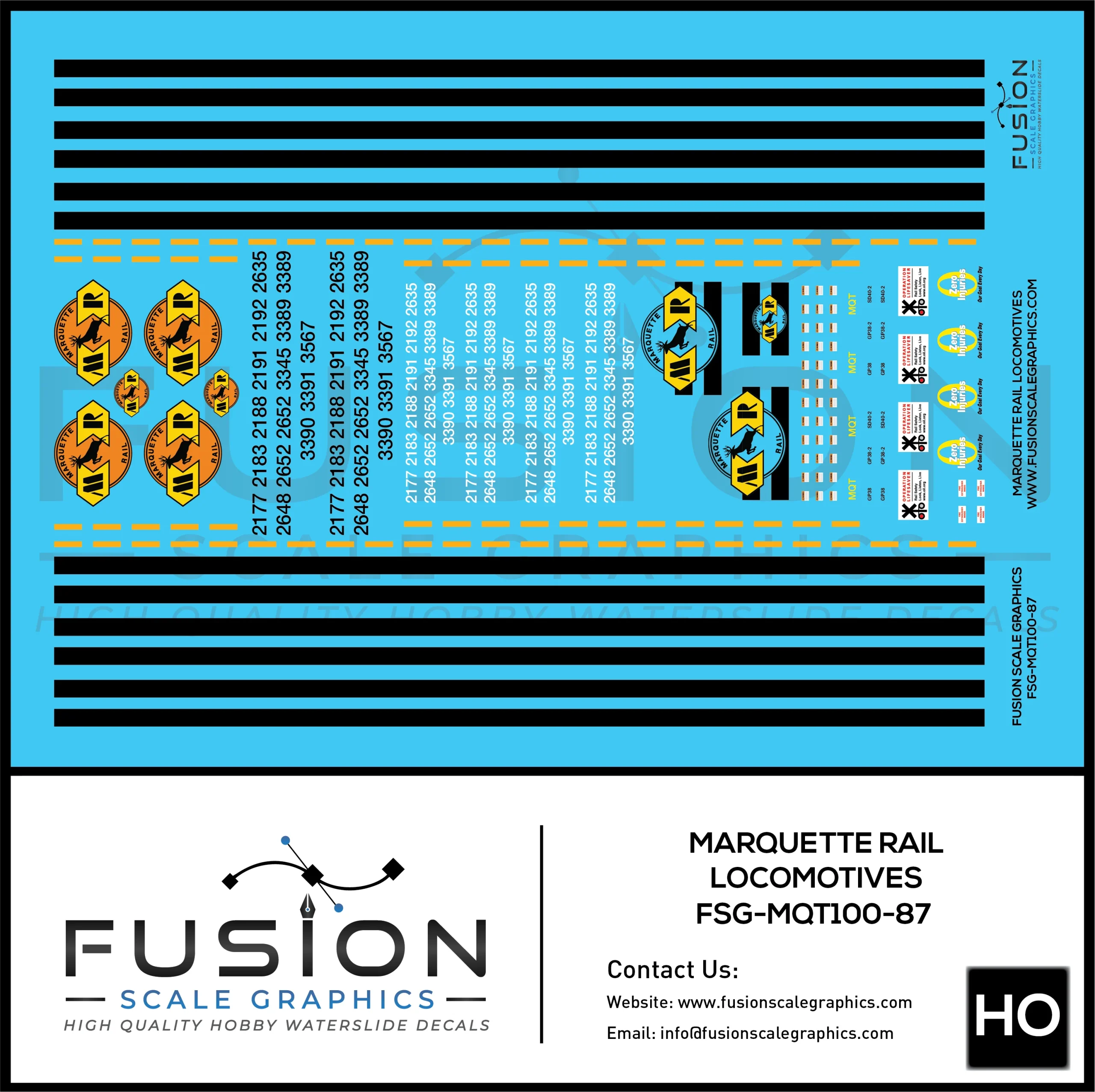 HO Scale Marquette Rail Locomotives Decal Set - Fusion Scale Graphics