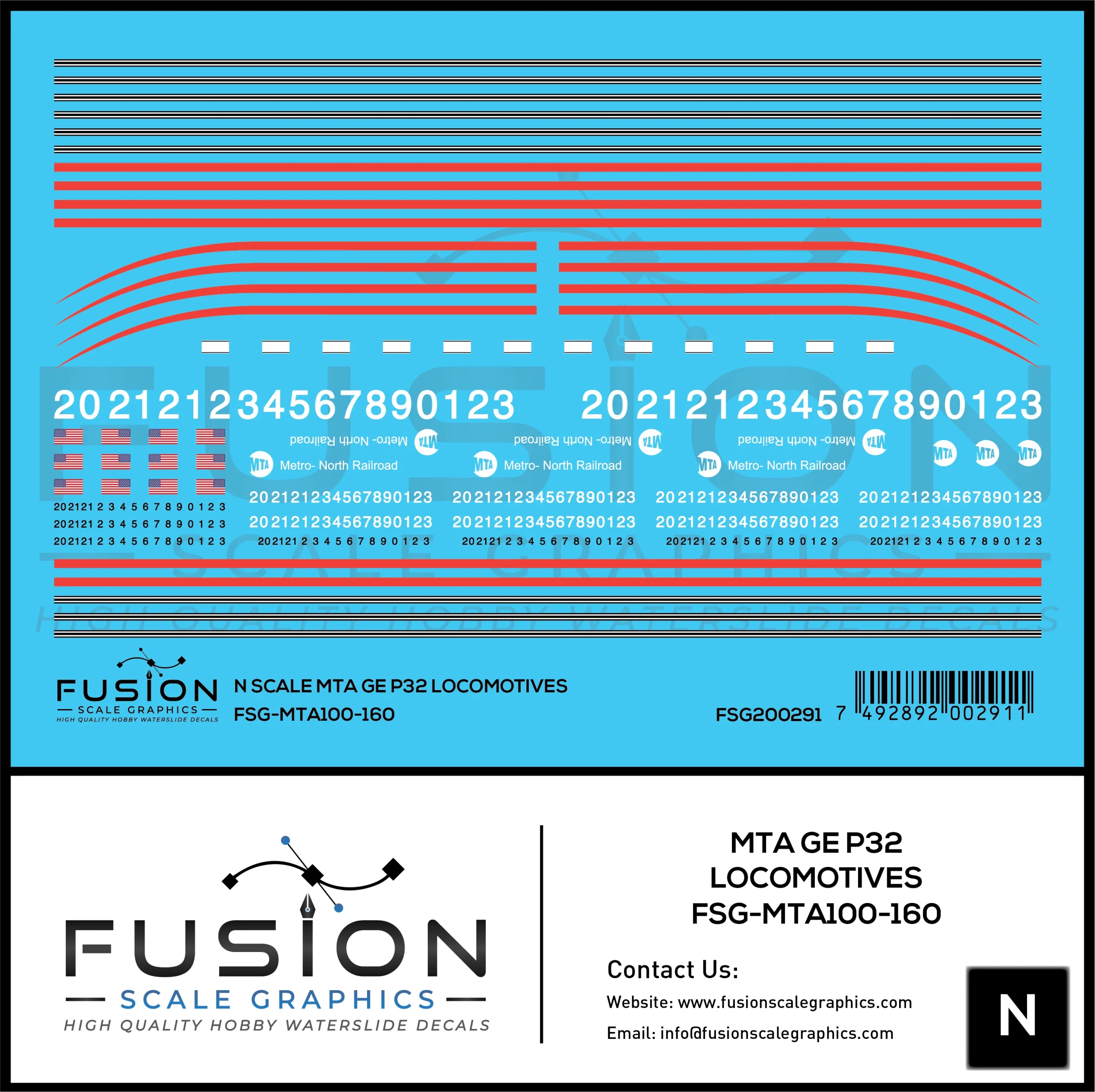 N Scale MTA GE P32 Locomotive Decal Set - Fusion Scale Graphics