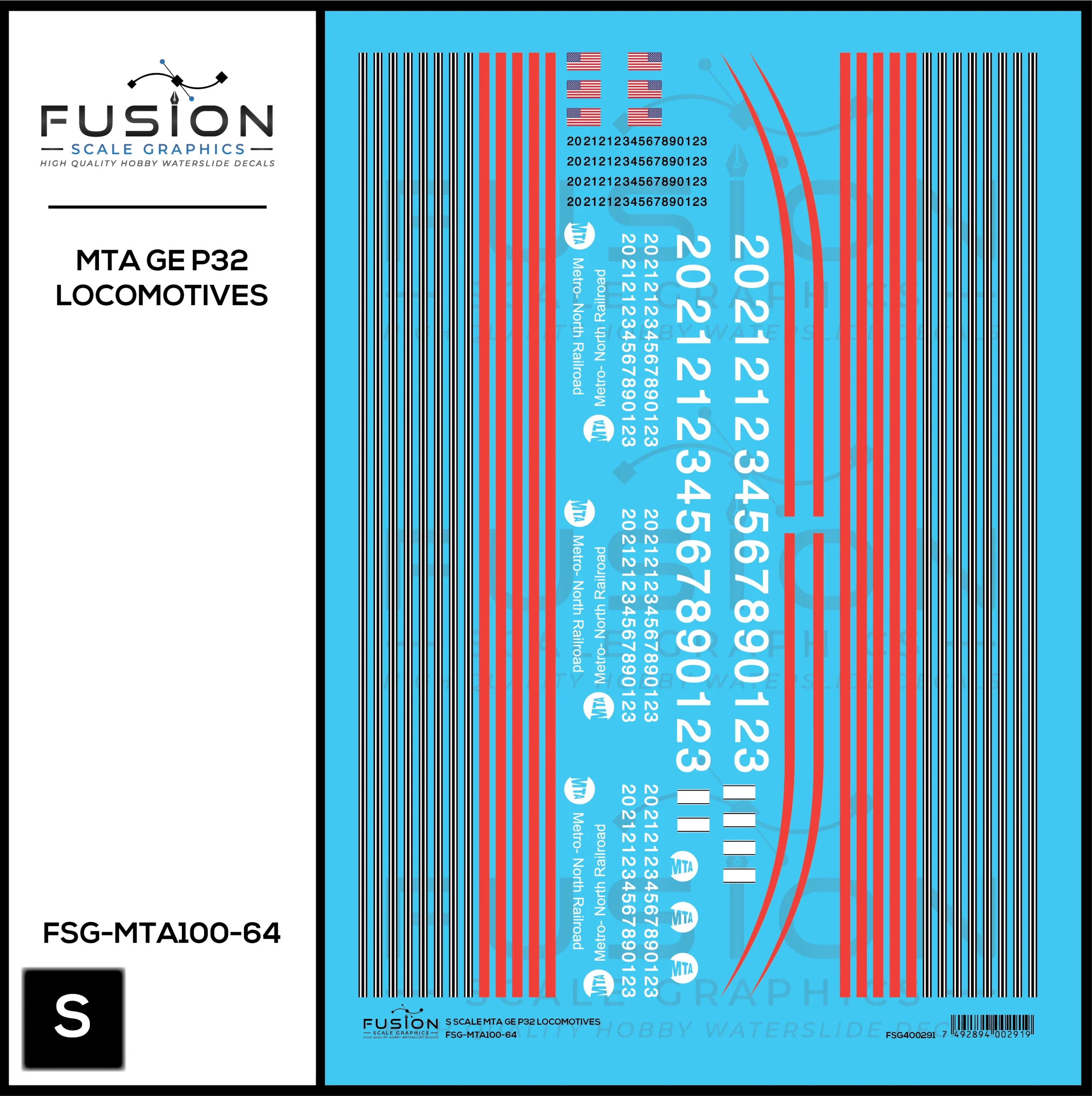 S Scale MTA GE P32 Locomotive Decal Set - Fusion Scale Graphics