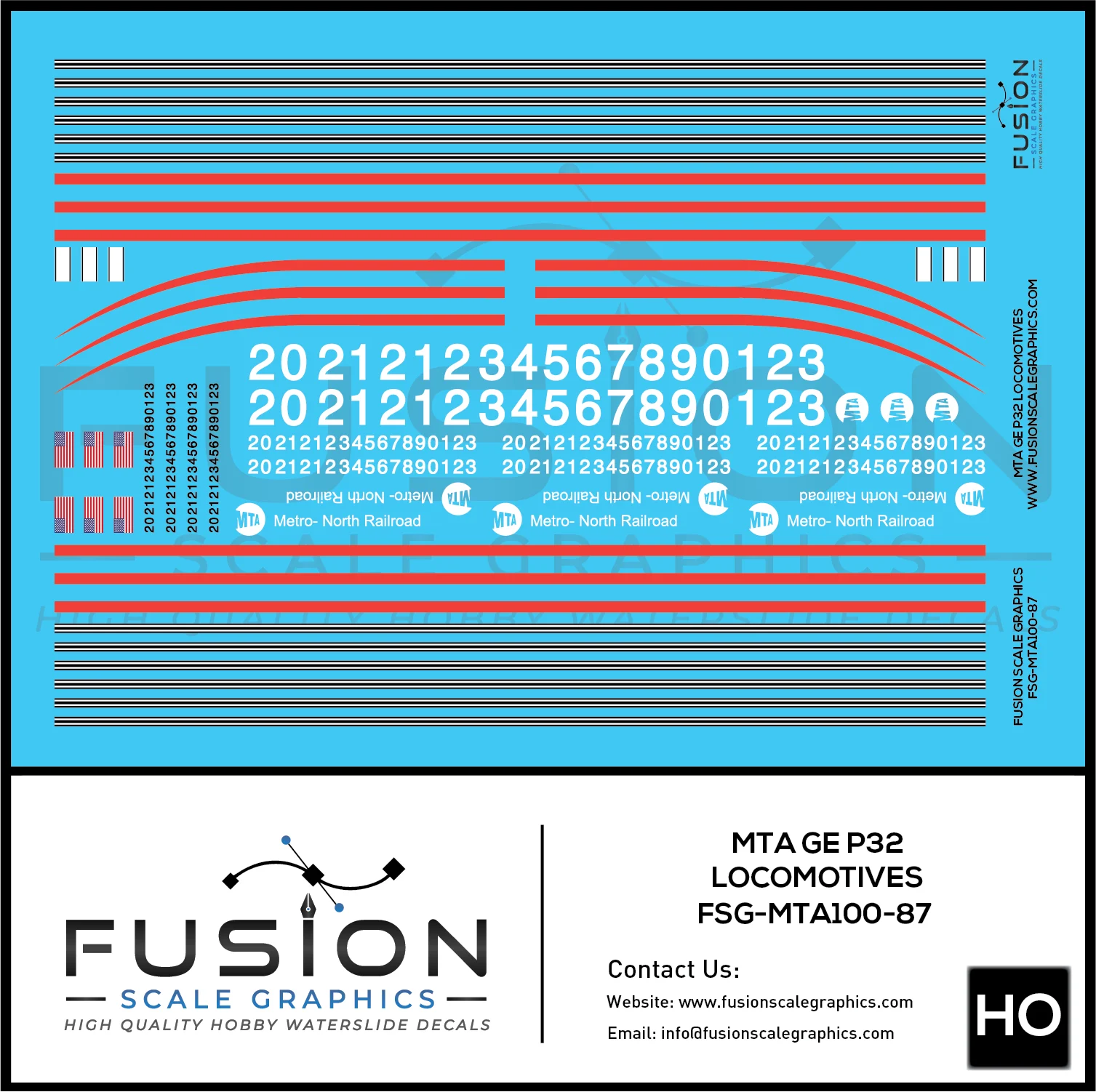 HO Scale MTA GE P32 Locomotive Decal Set - Fusion Scale Graphics