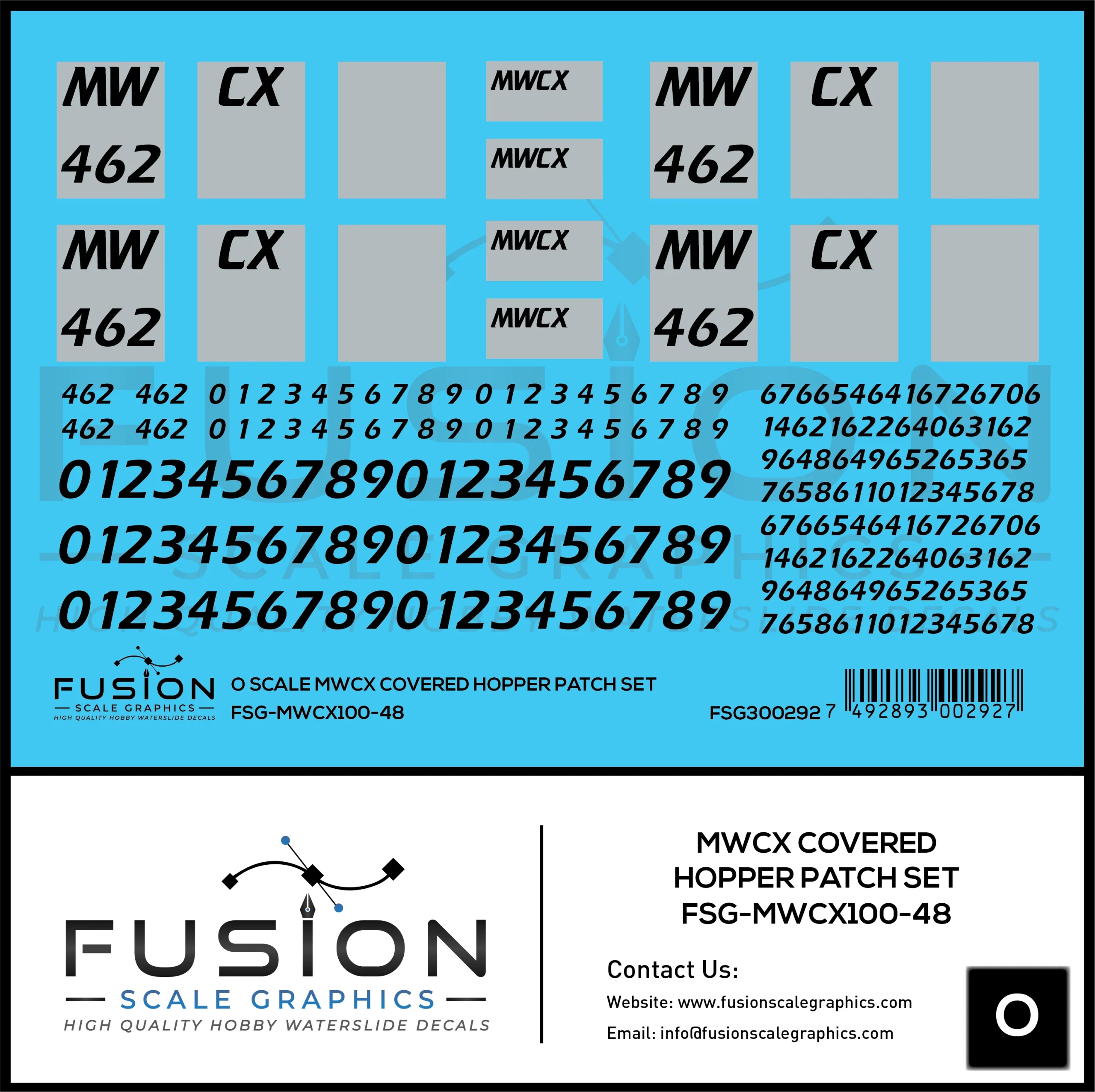 O Scale MWCX Covered Hopper Patching Decal Set - Fusion Scale Graphics