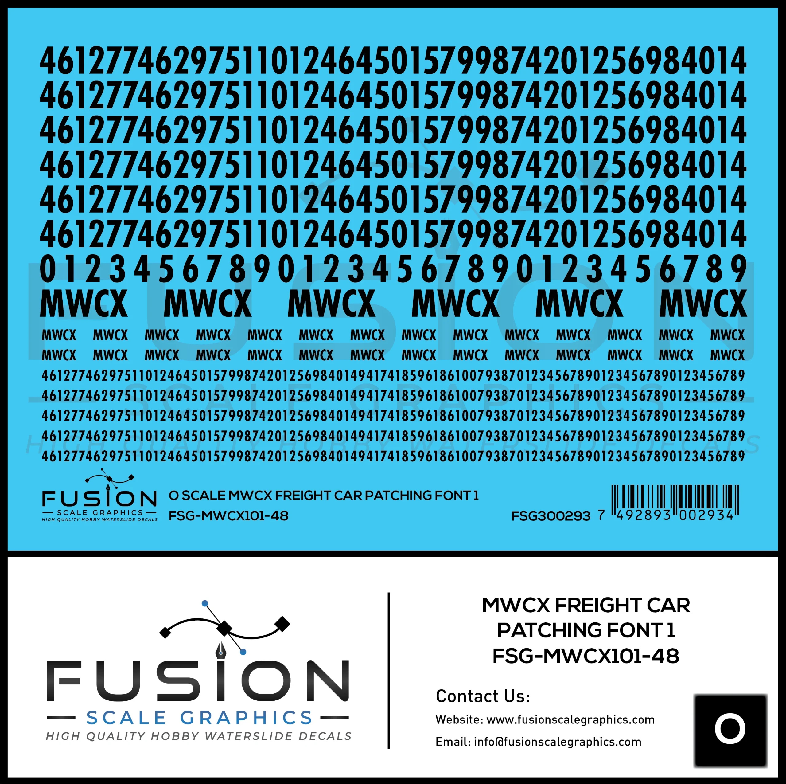 O Scale MWCX Freight Car Patching Font 1 Decal Set - Fusion Scale Graphics