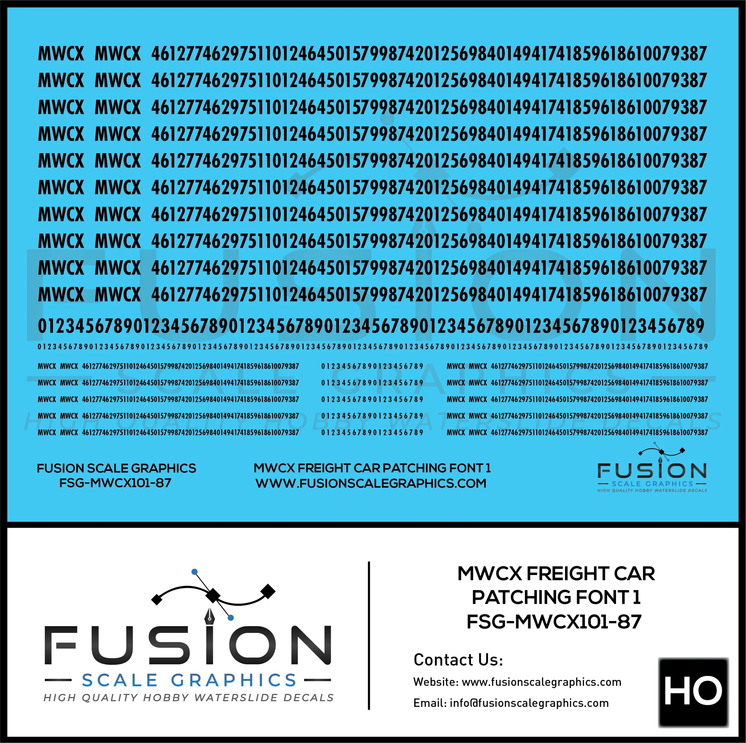 HO Scale MWCX Freight Car Patching Decal Set Font 1 - Fusion Scale Graphics