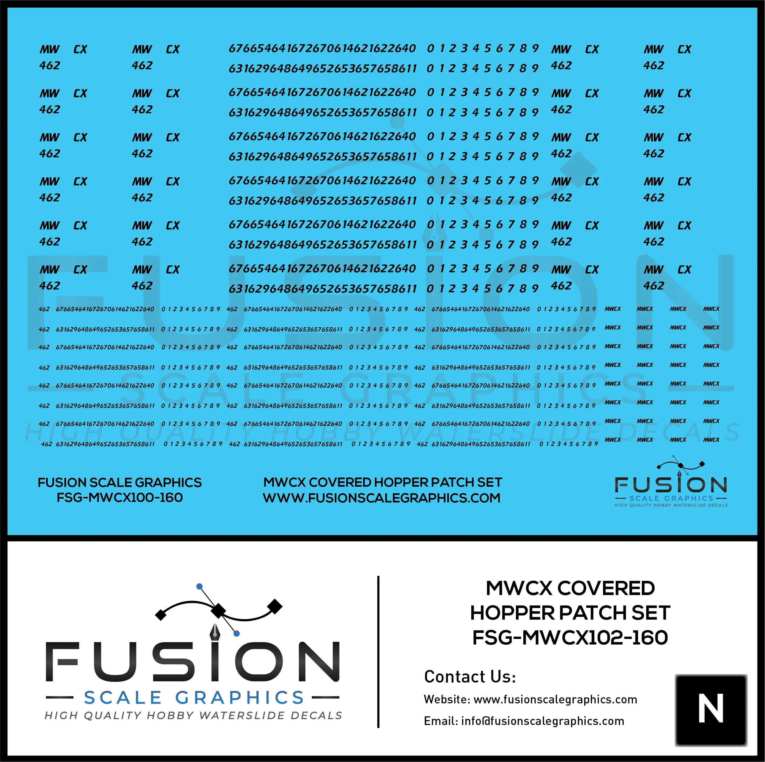N Scale MWCX Covered Hopper Patching Decal Set - Fusion Scale Graphics