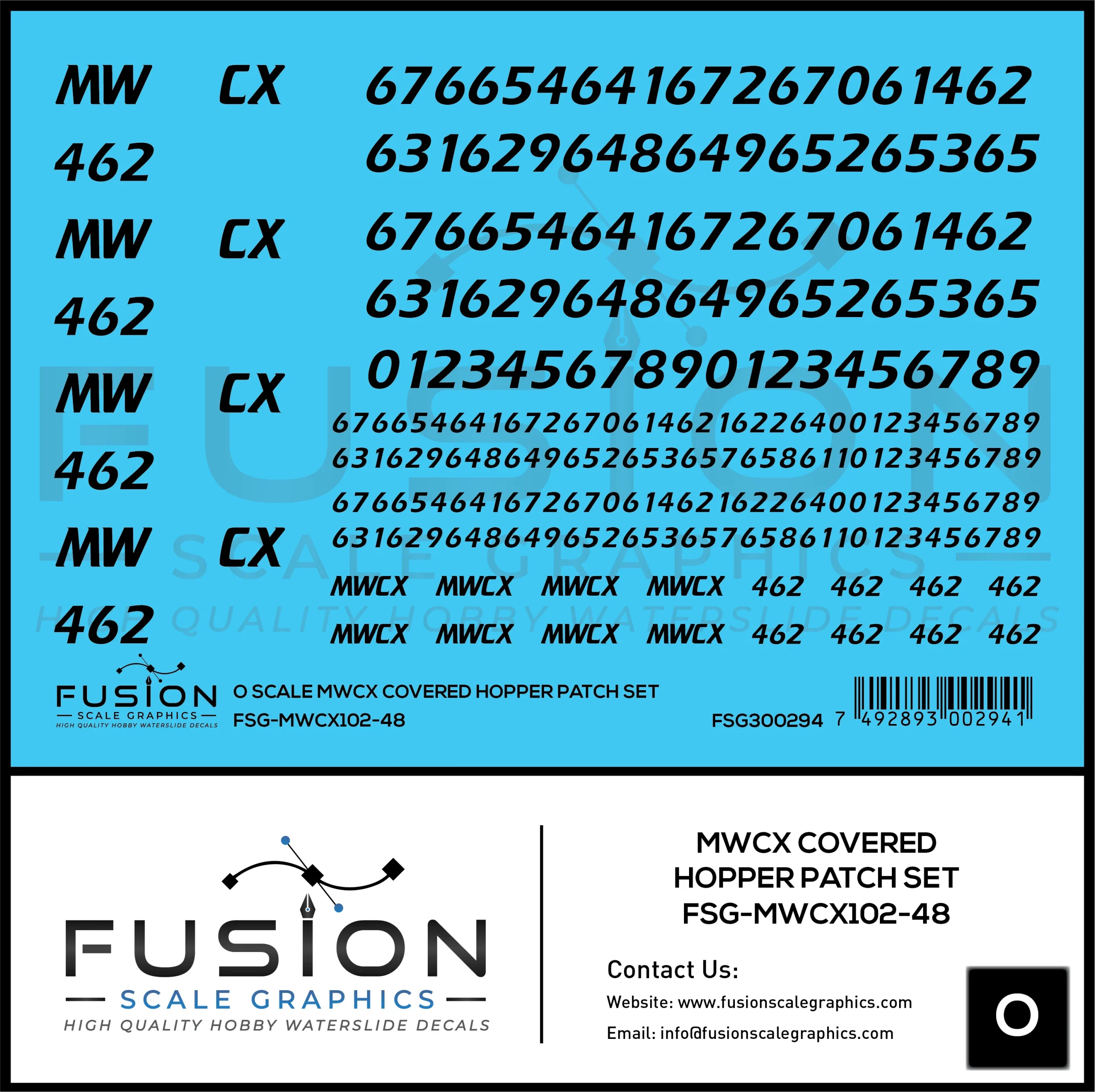 O Scale MWCX Covered Hopper Patch Set Decal Set - Fusion Scale Graphics