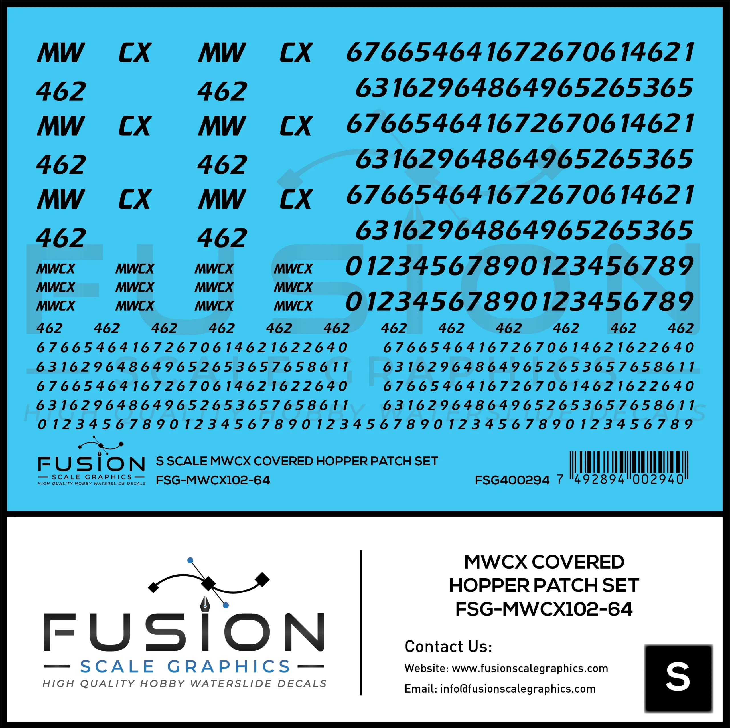 S Scale MWCX Covered Hopper Patch Set Decal Set - Fusion Scale Graphics