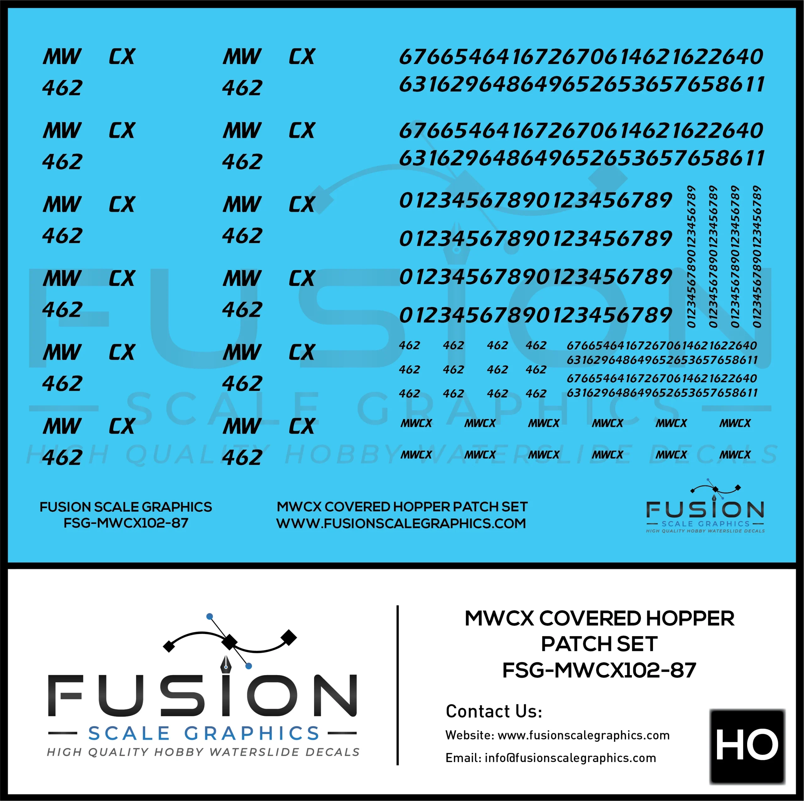HO Scale MWCX Covered Hopper Patching Decal Set - Fusion Scale Graphics