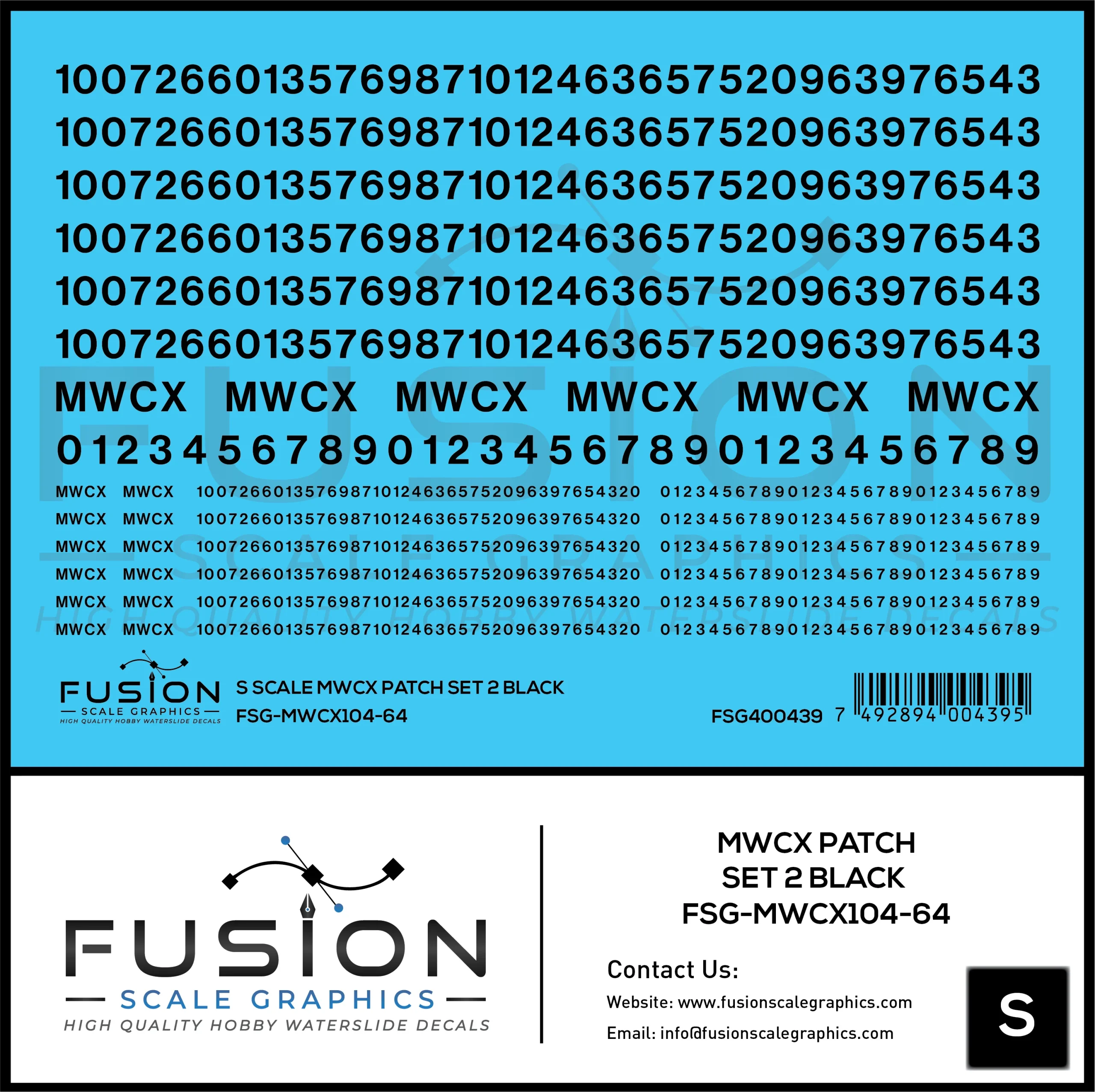 S Scale MWCX Freight Car Patching Decal Set 2 Black - Fusion Scale Graphics