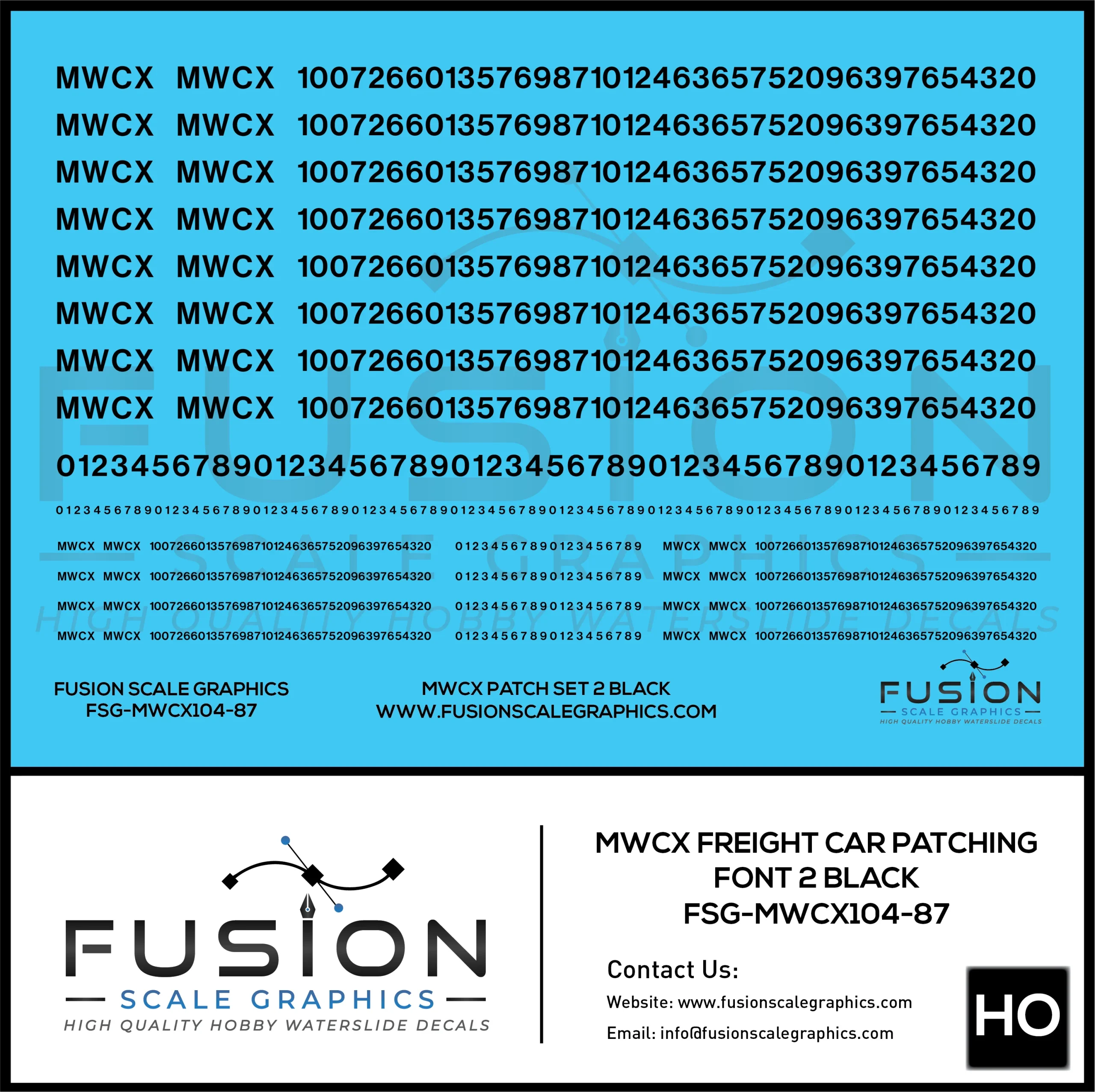 HO Scale MWCX Freight Car Patching Decal Set 2 Black - Fusion Scale Graphics