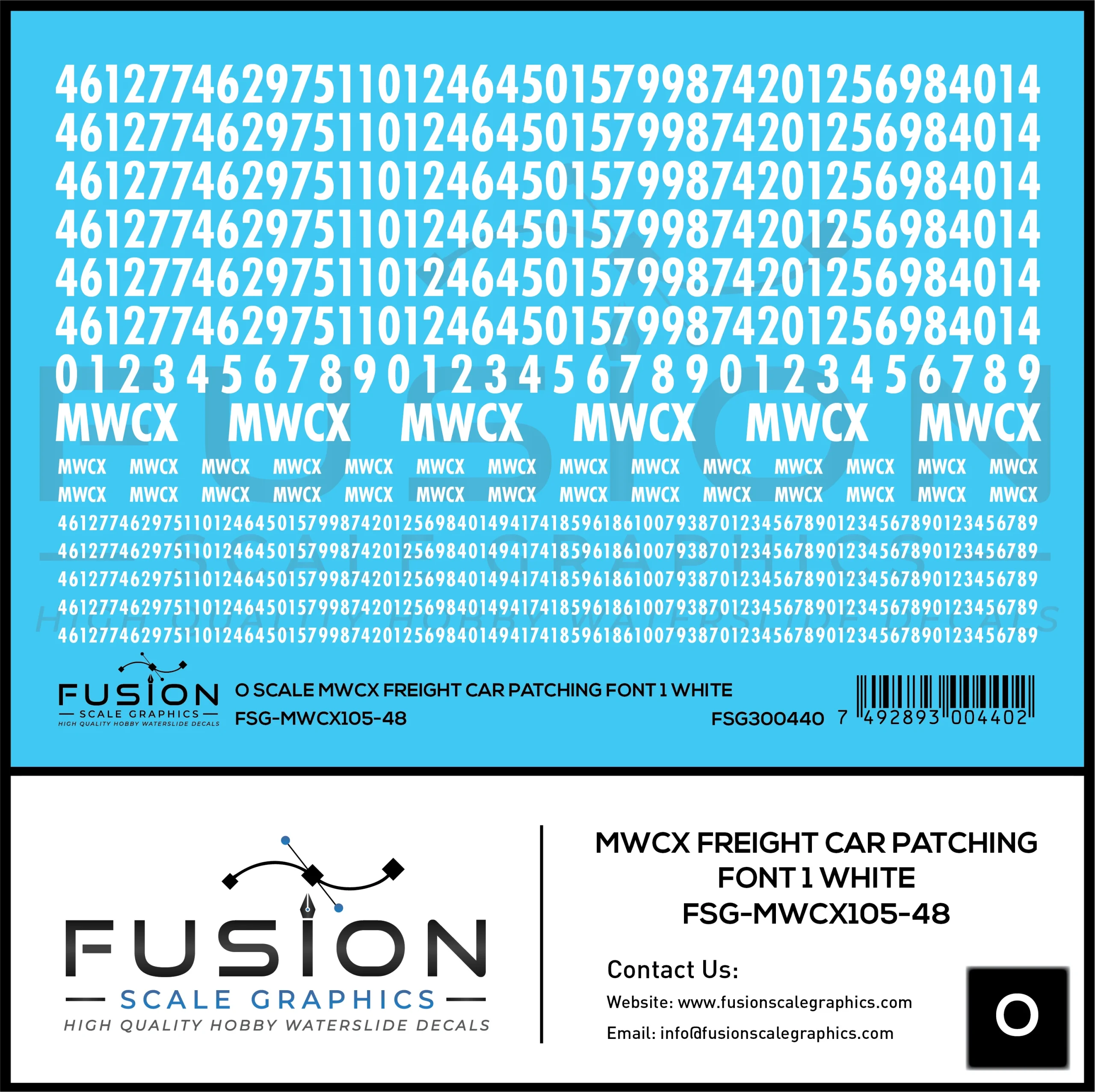 O Scale MWCX Freight Car Patching Decal Set Font 1 White - Fusion Scale Graphics