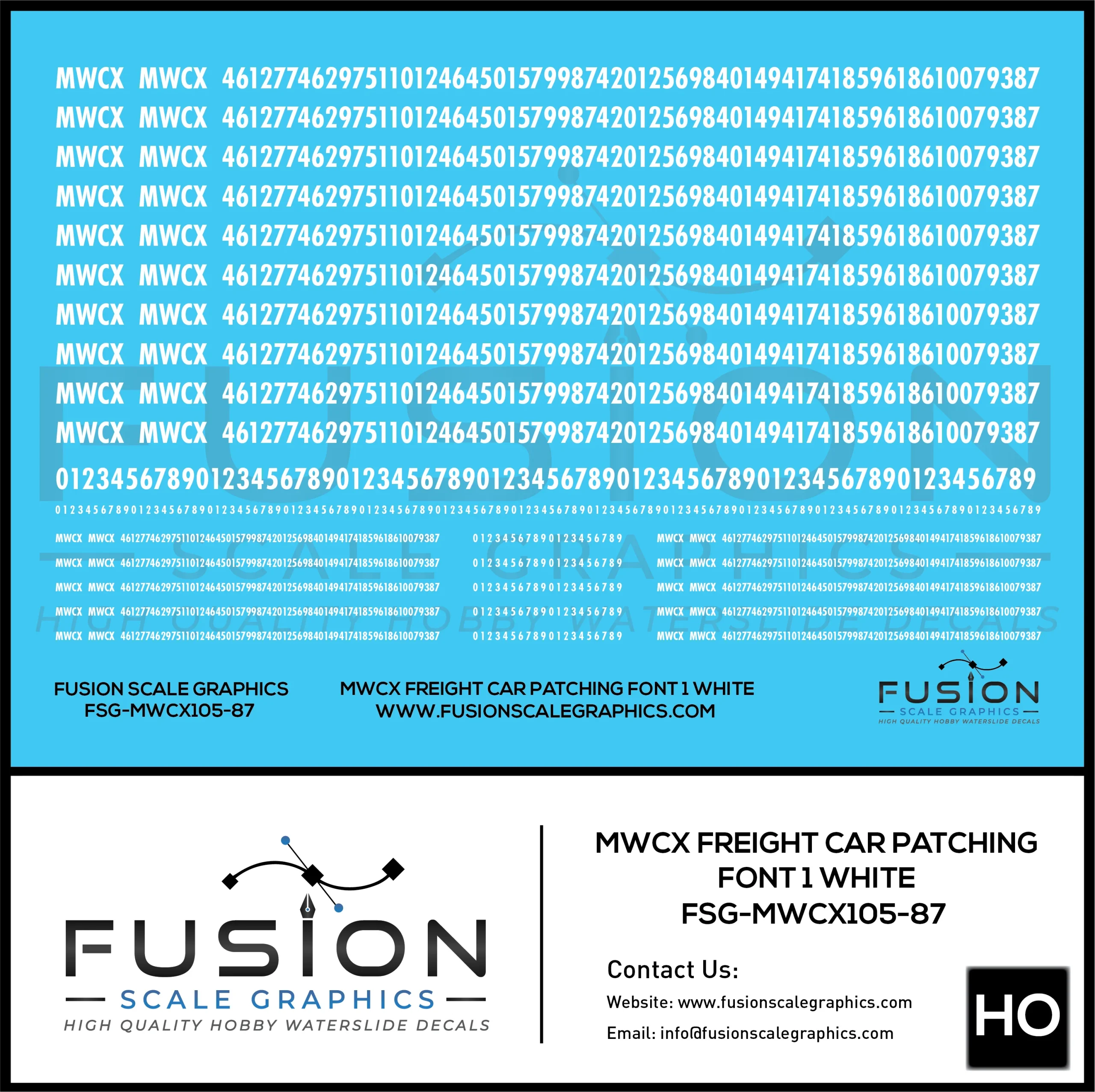 HO Scale MWCX Freight Car Patching Decal Set Font 1 White - Fusion Scale Graphics
