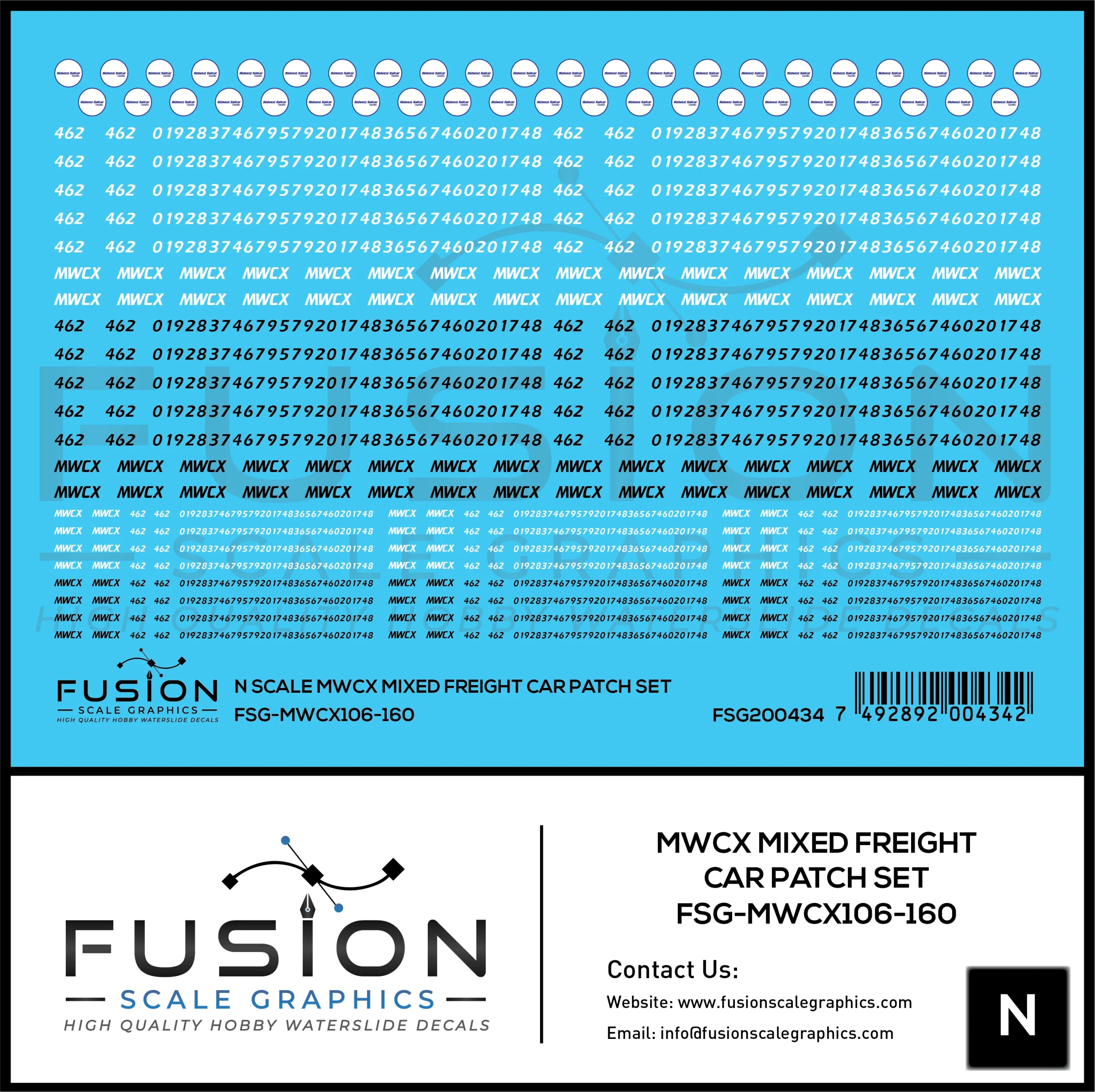 N Scale MWCX Mixed Freight Car Patching Decal Set - Fusion Scale Graphics