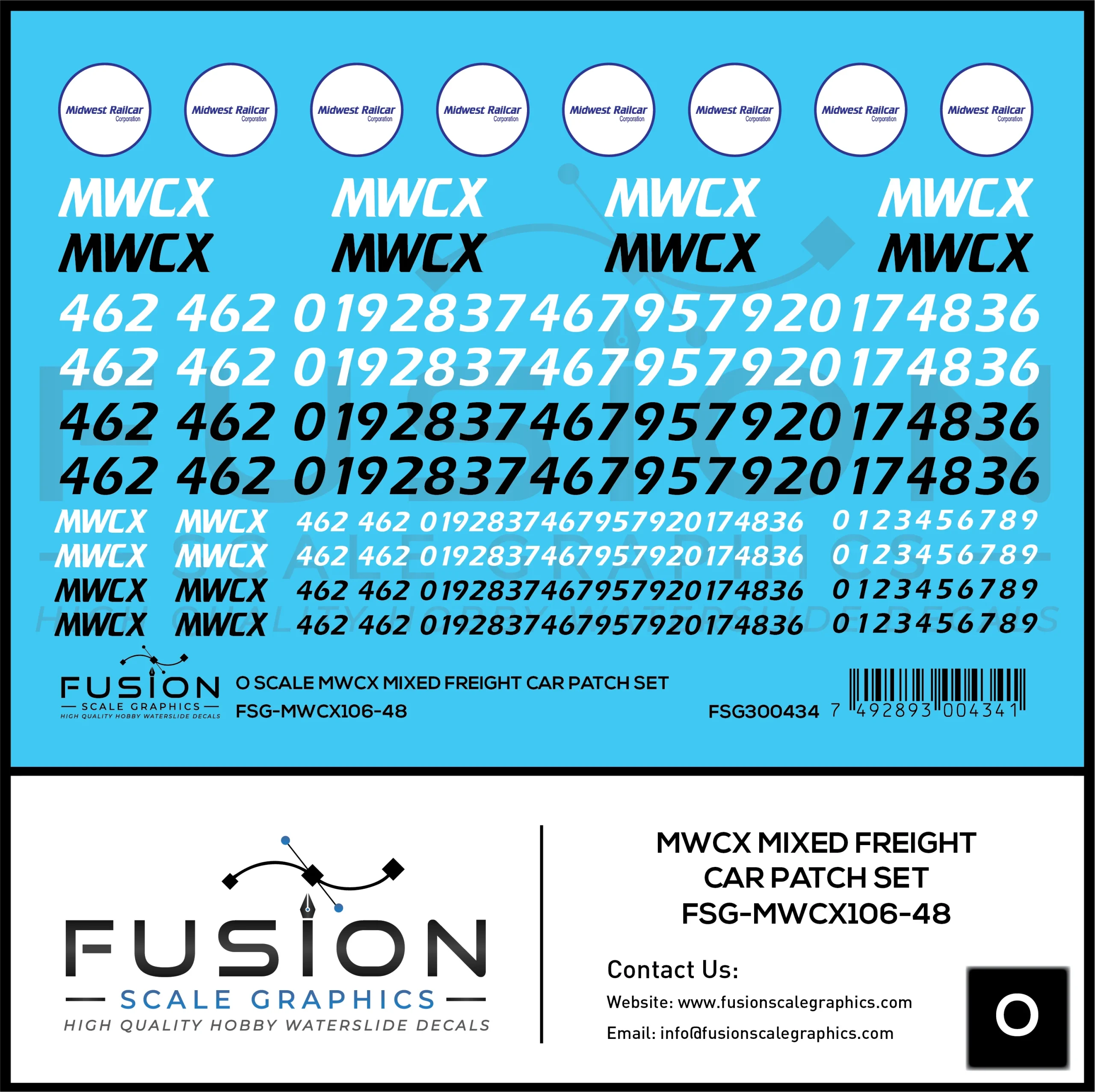 O Scale MWCX Mixed Freight Car Patching Decal Set - Fusion Scale Graphics