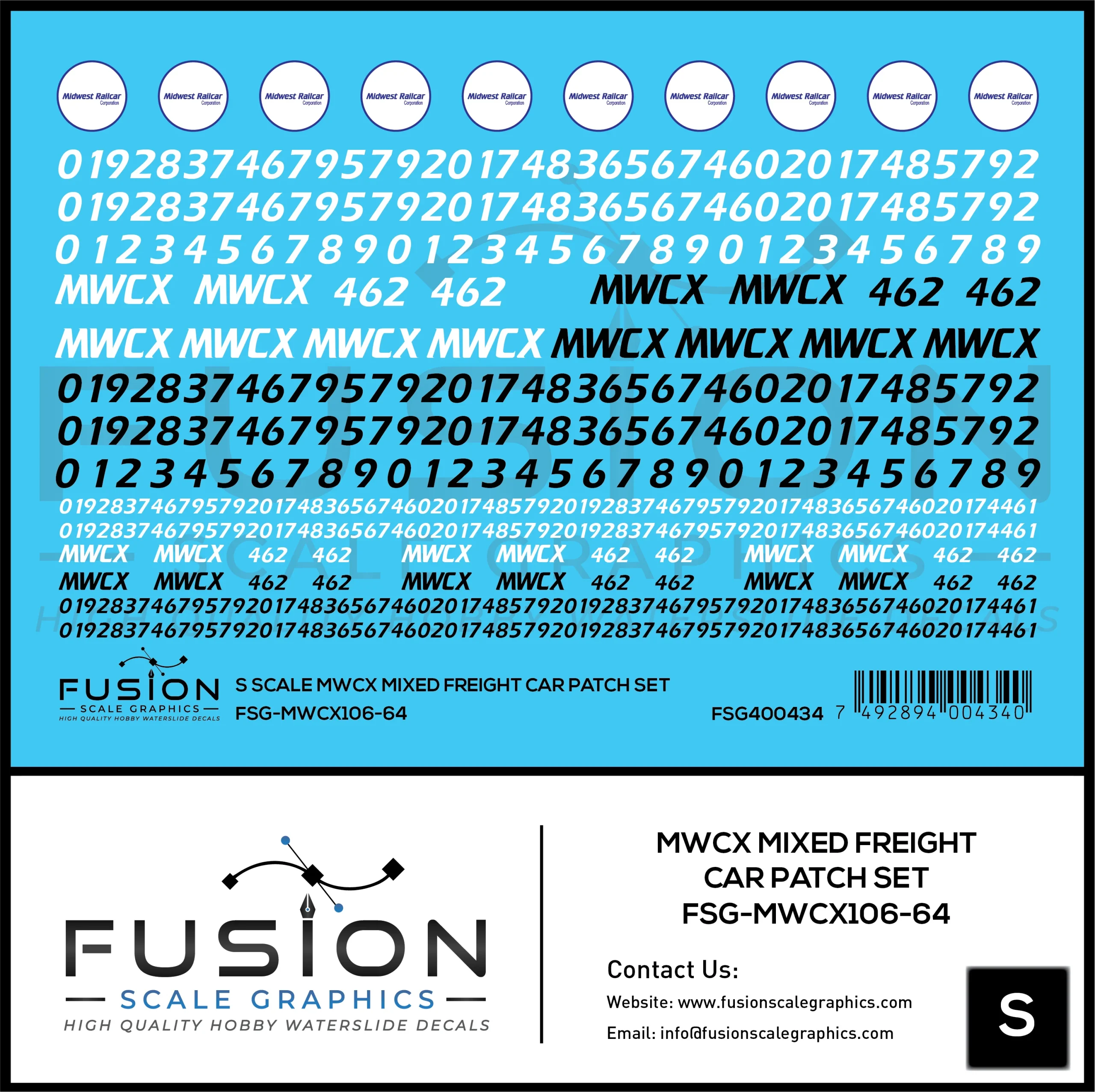S Scale MWCX Mixed Freight Car Patching Decal Set - Fusion Scale Graphics