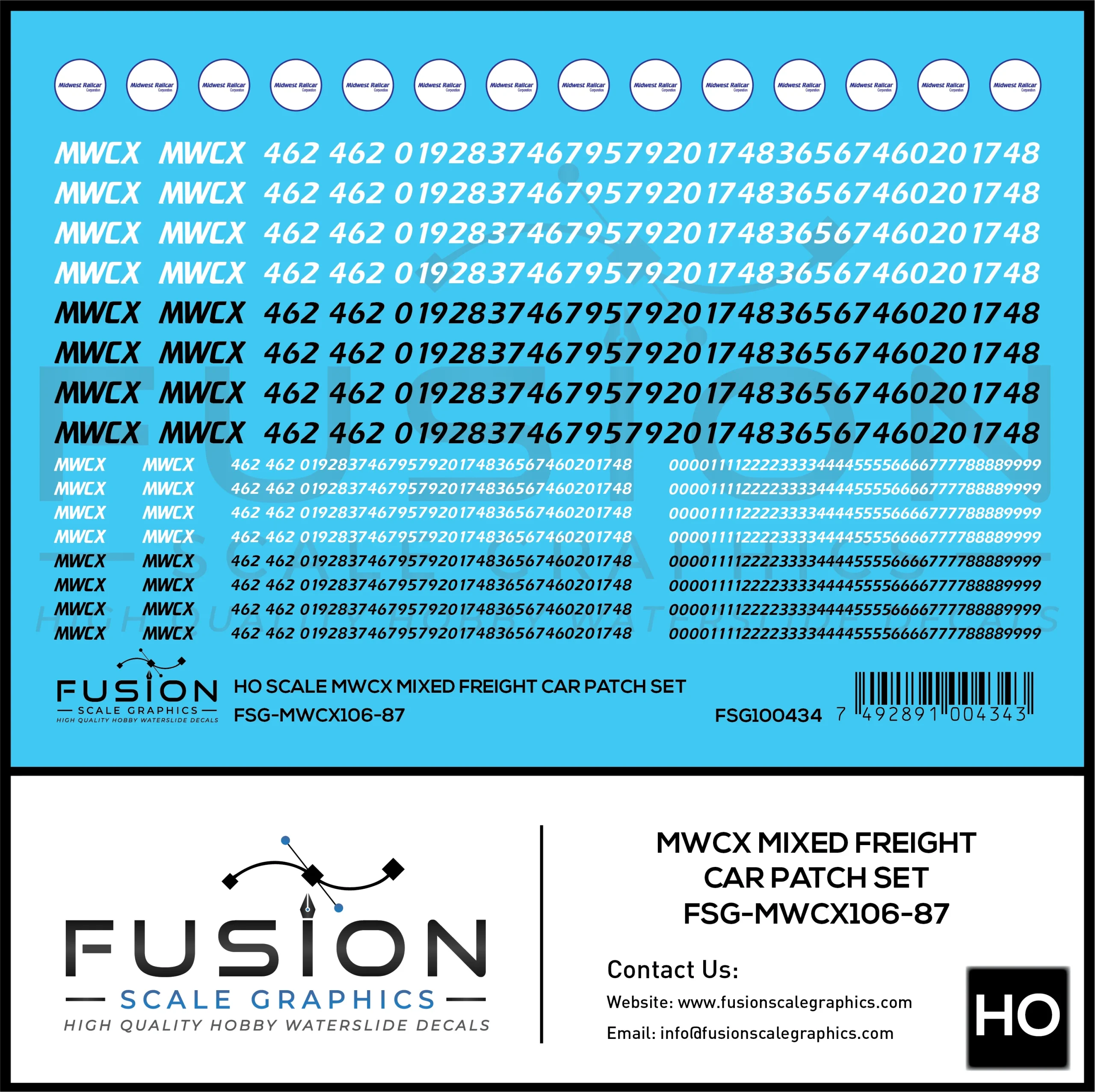 HO Scale MWCX Mixed Freight Car Patching Decal Set - Fusion Scale Graphics