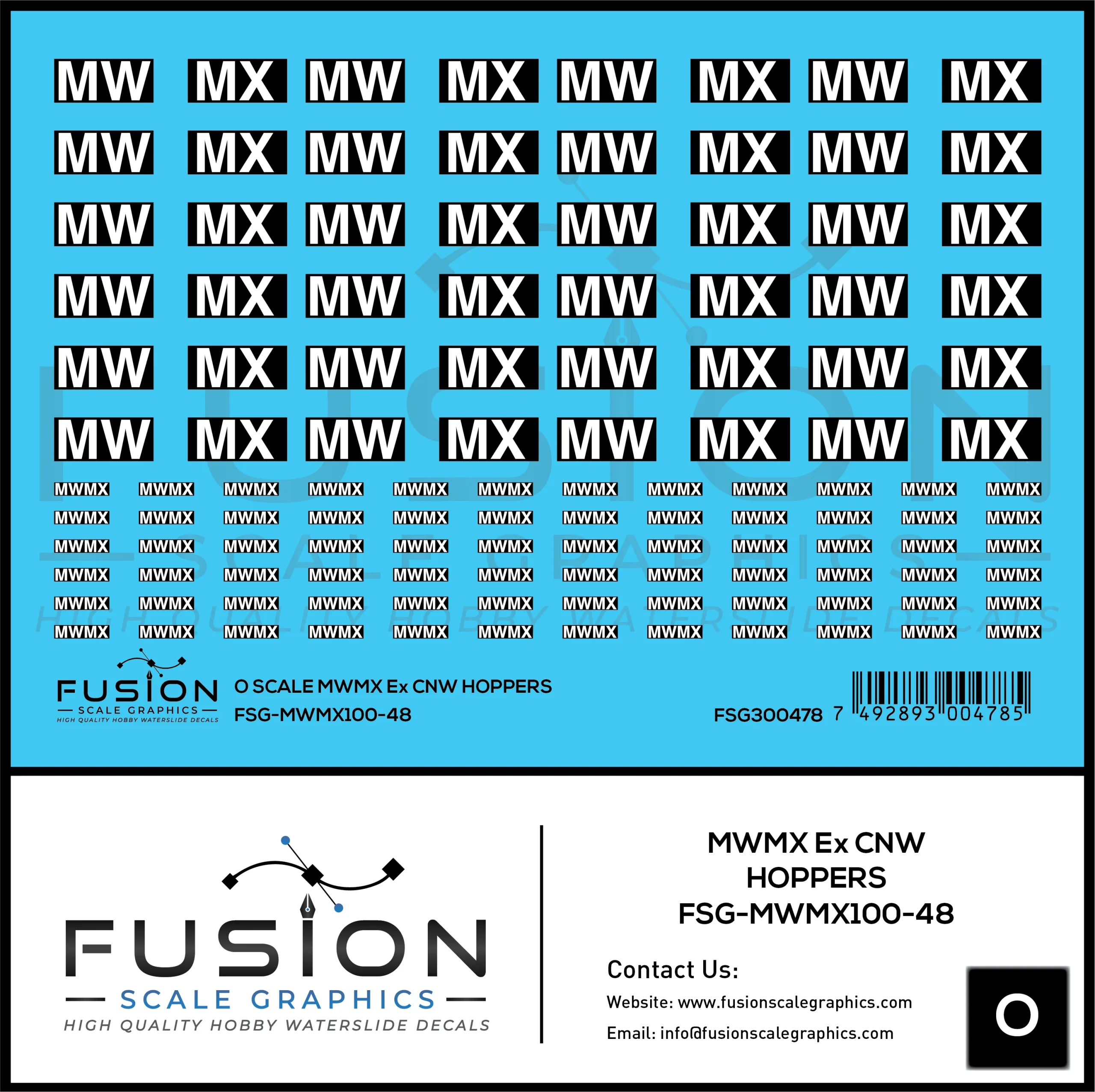 O Scale MWMX Ex CNW Covered Hoppers Patch Decal Set - Fusion Scale Graphics