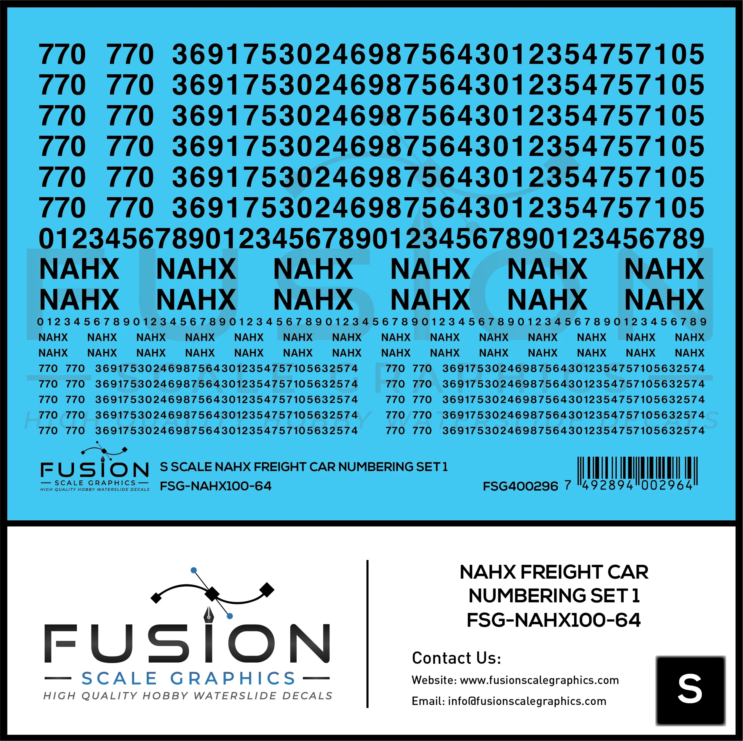 S Scale NAHX Freight Car Numbering Set 1 Decal Set - Fusion Scale Graphics