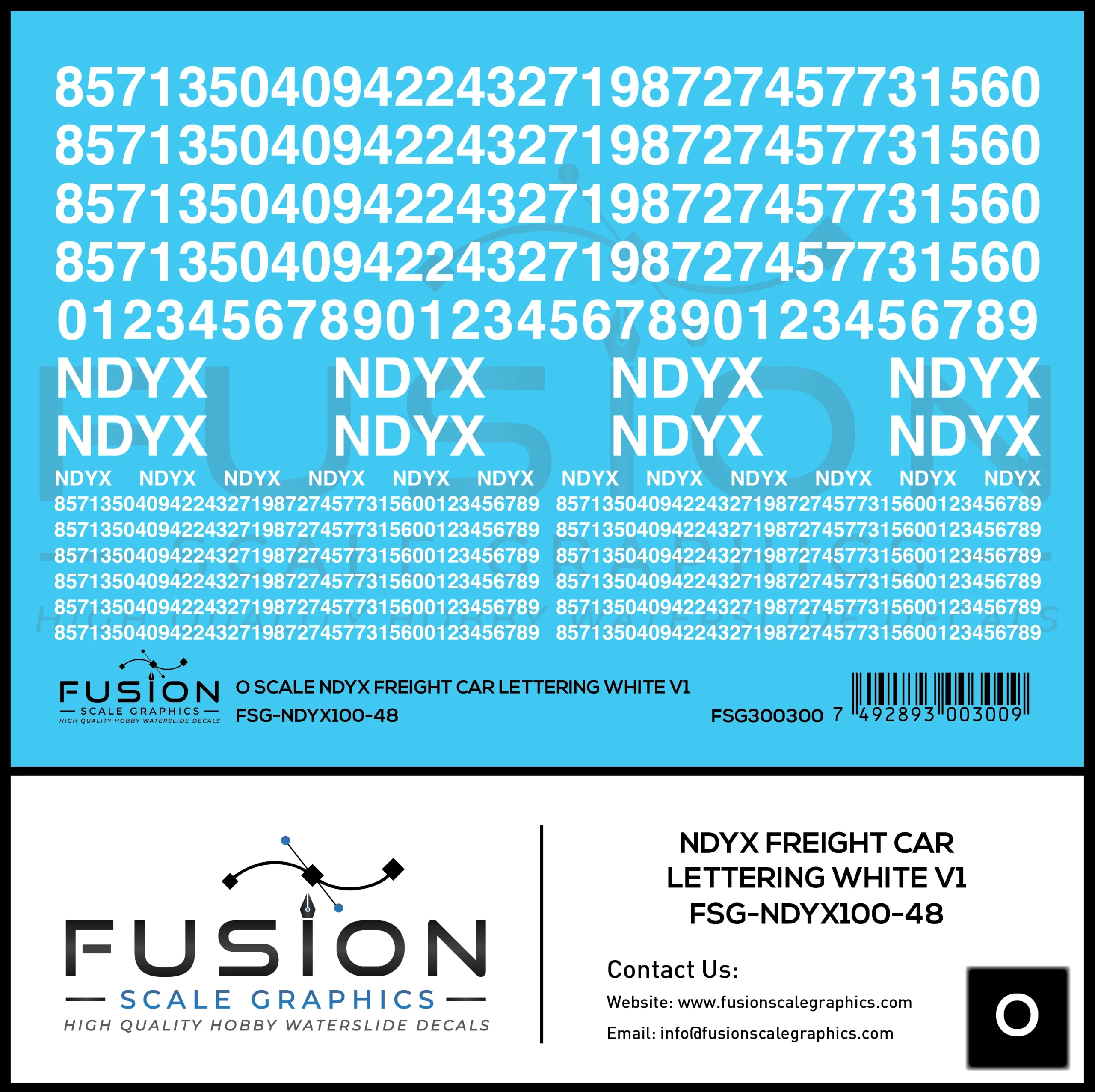 O Scale NDYX White Freight Car Lettering V1 Decal Set - Fusion Scale Graphics