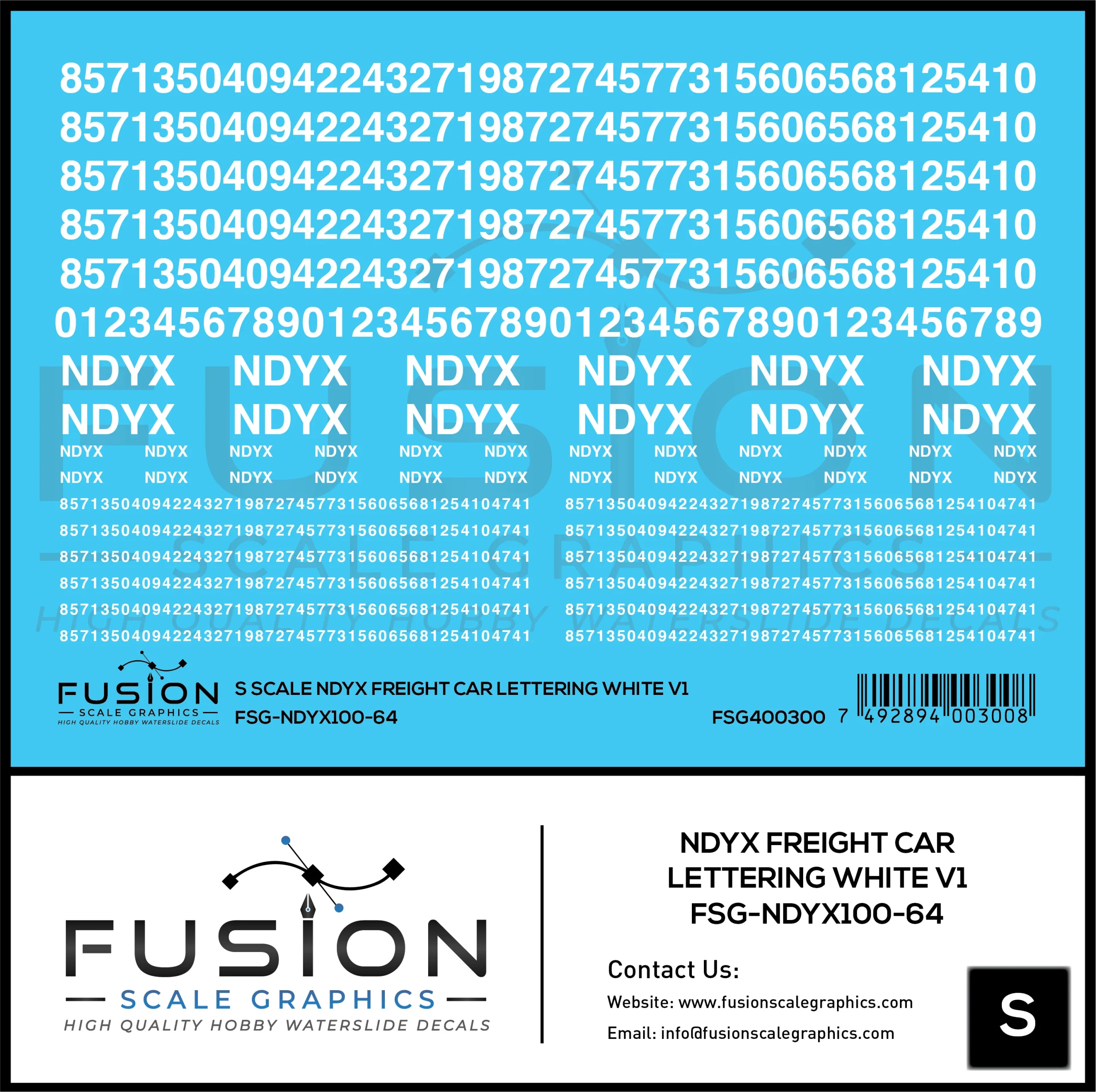 S Scale NDYX White Freight Car Lettering V1 Decal Set - Fusion Scale Graphics