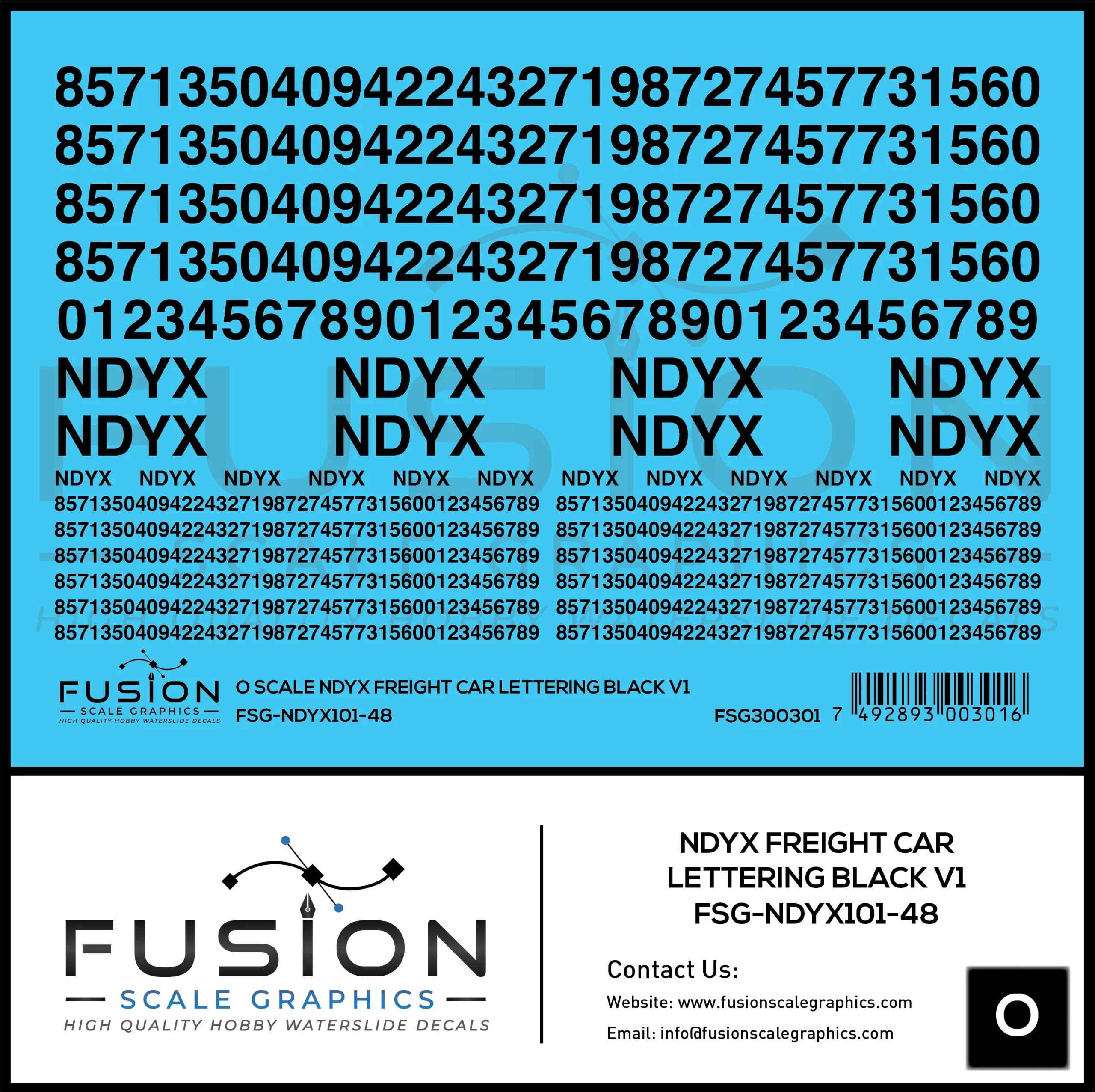 O Scale NDYX Black Freight Car Lettering V1 Decal Set - Fusion Scale Graphics