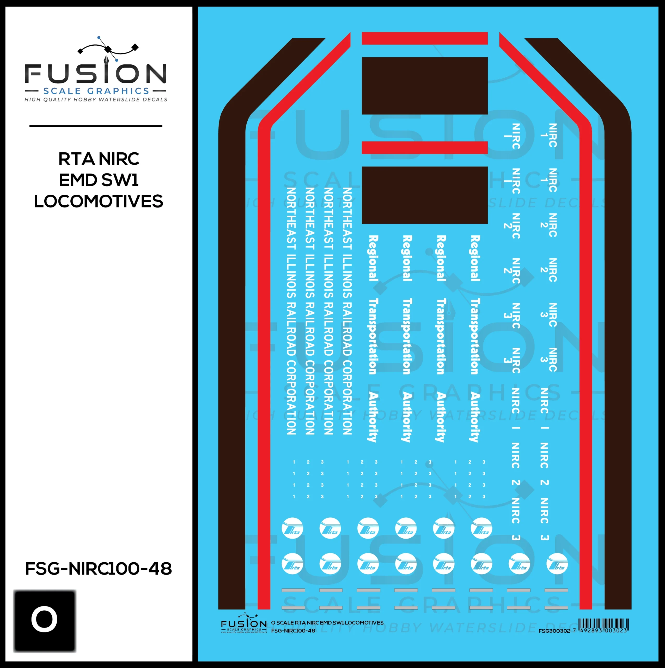 O Scale RTA Northeast Illinois Railroad Corp EMD SW1 Locomotives Decal Set - Fusion Scale Graphics
