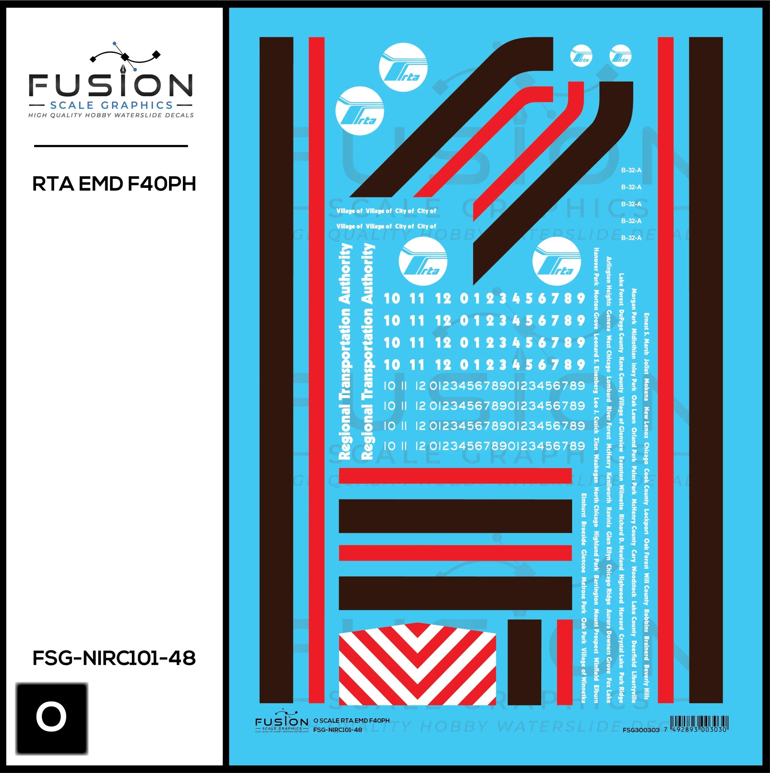 O Scale RTA EMD F40PH Locomotive Decal Set - Fusion Scale Graphics