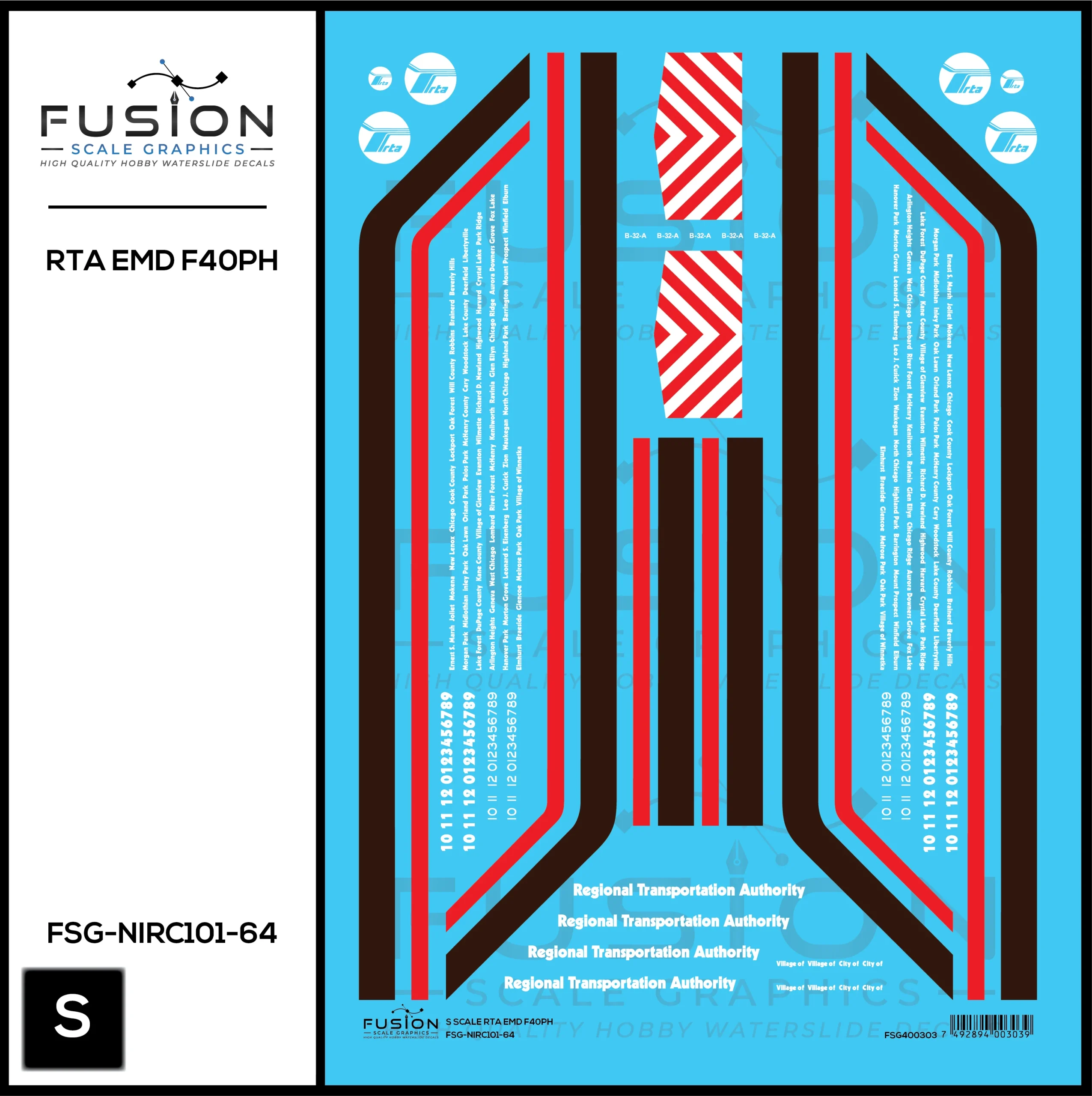 S Scale RTA EMD F40PH Locomotive Decal Set - Fusion Scale Graphics