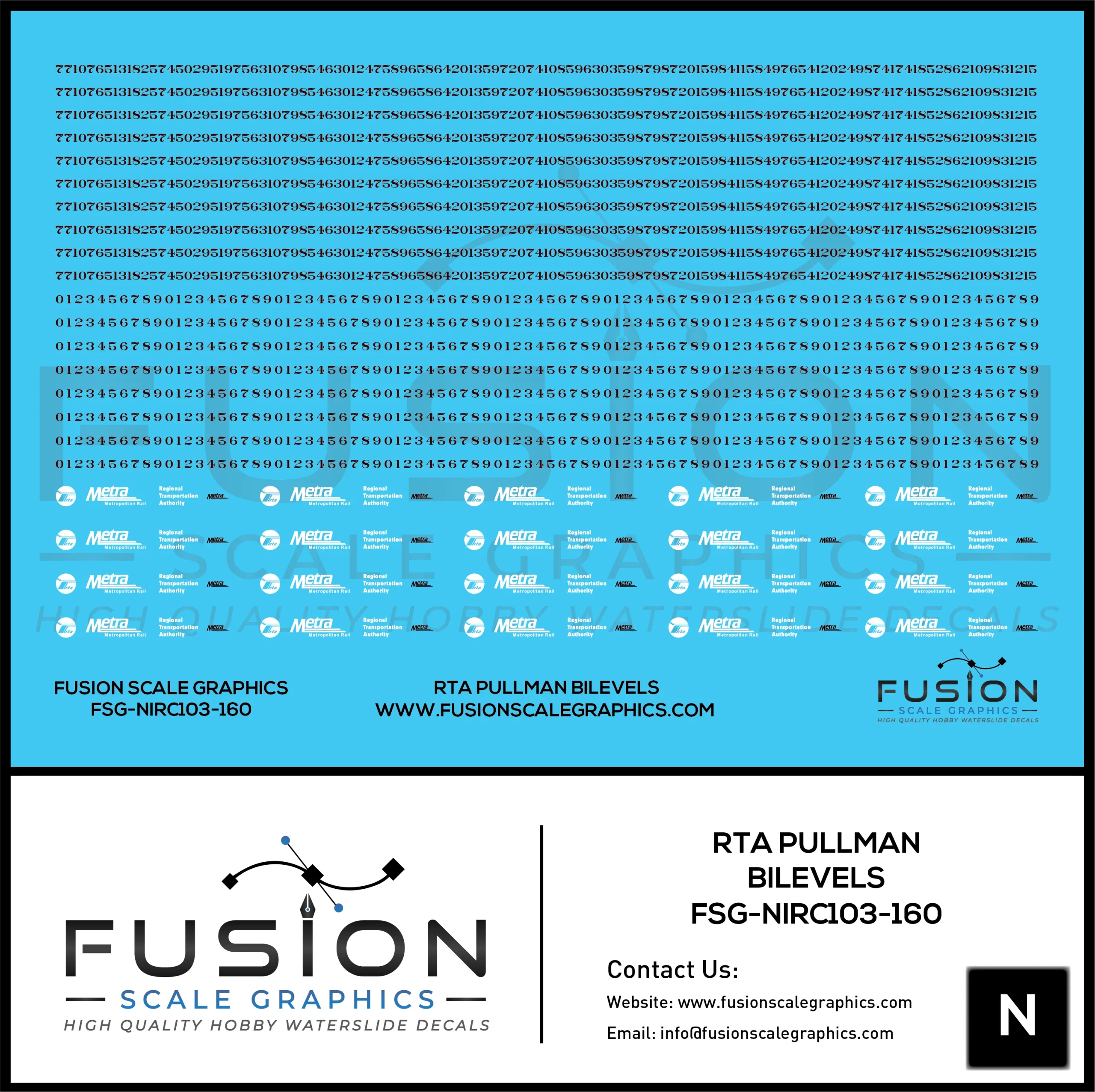 N Scale RTA Pullman BiLevel Decal Set - Fusion Scale Graphics