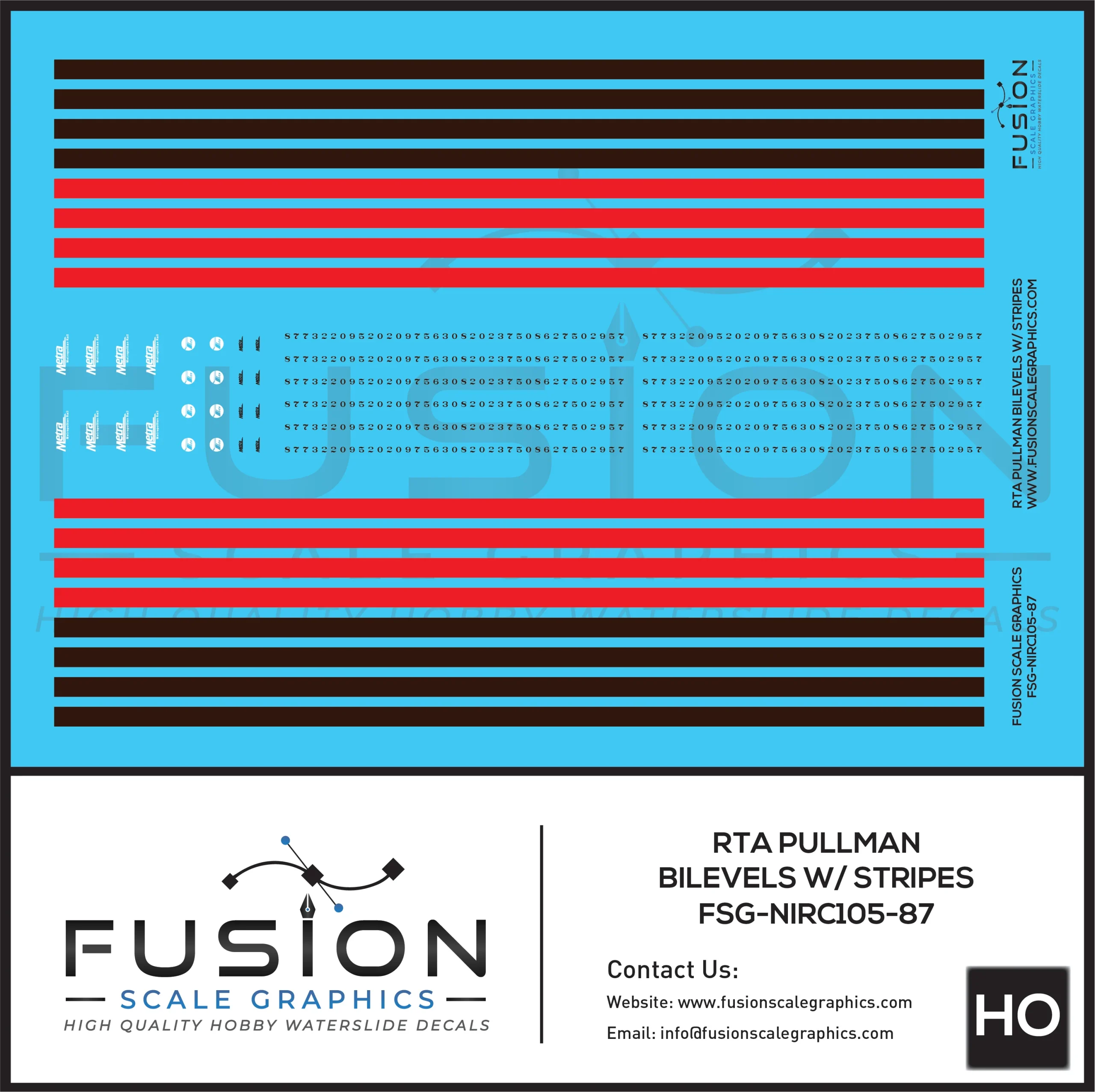 HO Scale RTA Pullman BiLevel Cars Decal Set W/ Stripes - Fusion Scale Graphics