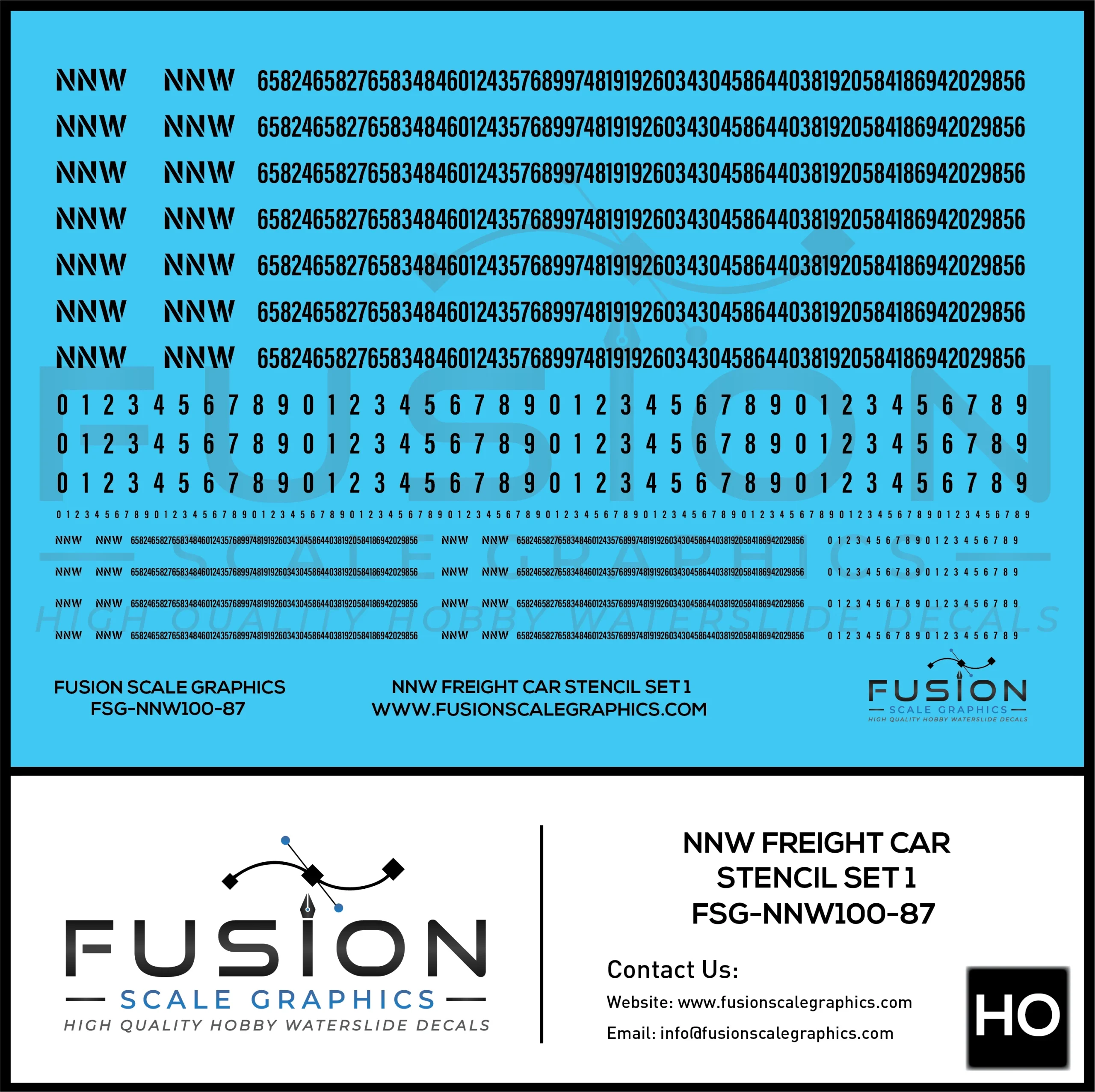 HO Scale NNW Freight Car Stencil Patches Set 1 Black - Fusion Scale Graphics