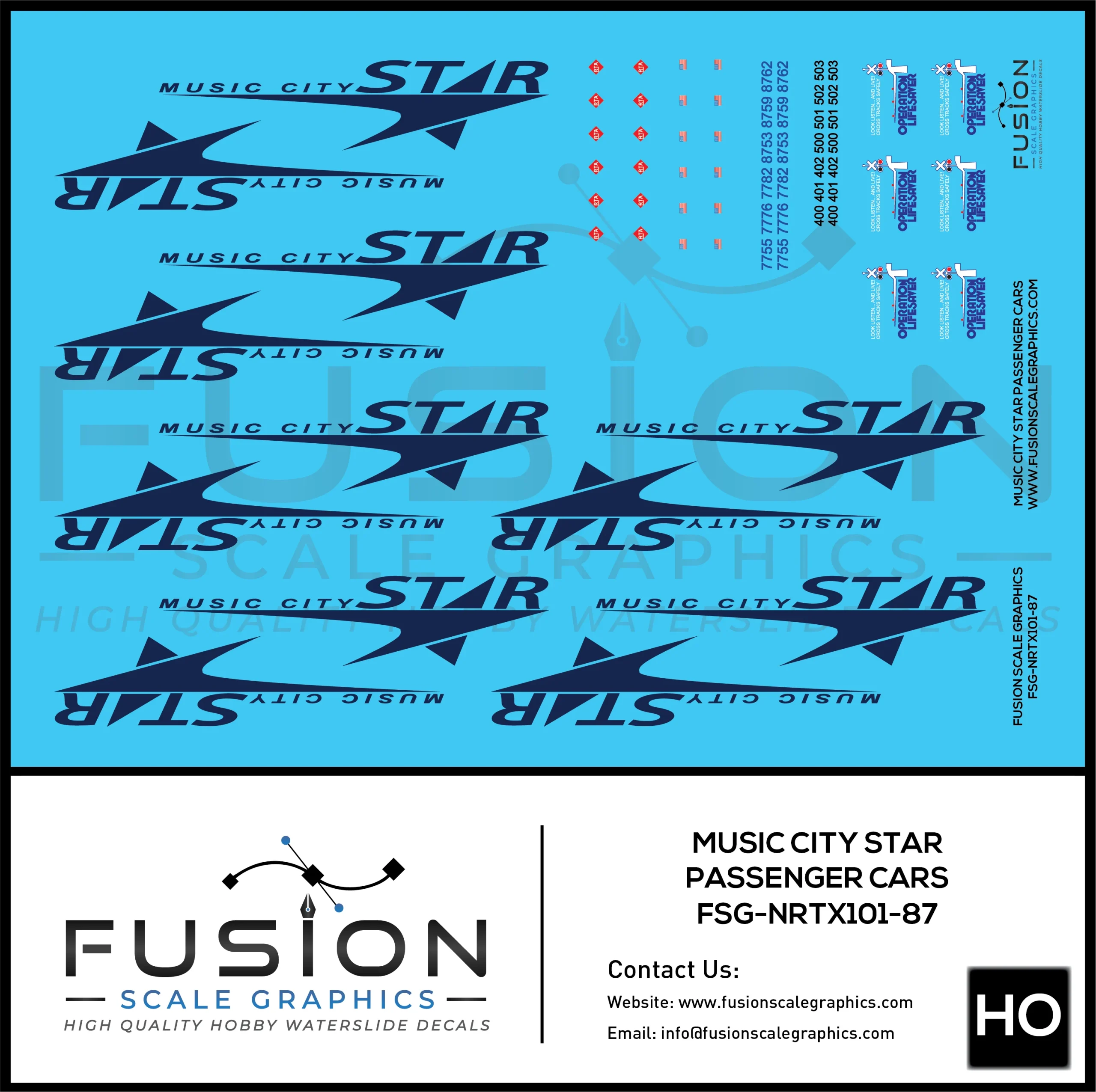 HO Scale Music City Star Pullman Passenger Cars Decal Set - Fusion Scale Graphics