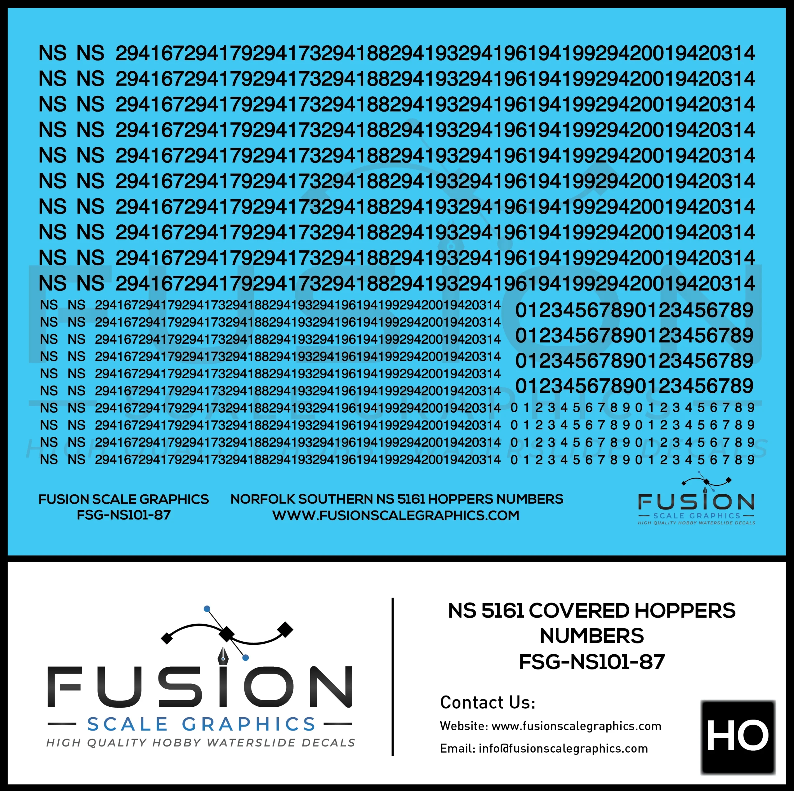 HO Scale Norfolk Southern 5161 NS Covered Hoppers Numbering Decal Set - Fusion Scale Graphics