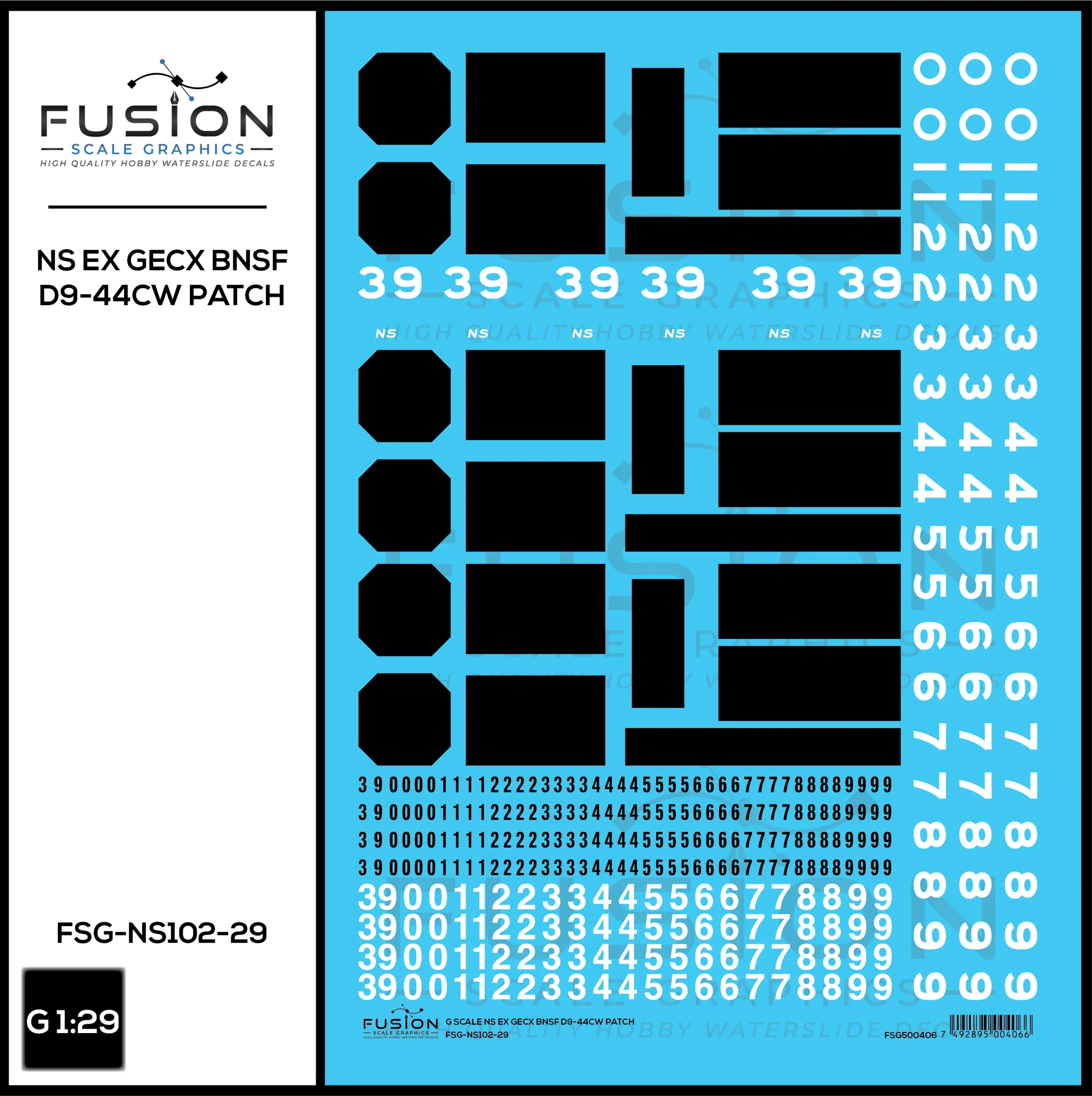 G 1:29 Scale NS Ex GECX BNSF Dash 9 Locomotive Patching Decal Set - Fusion Scale Graphics