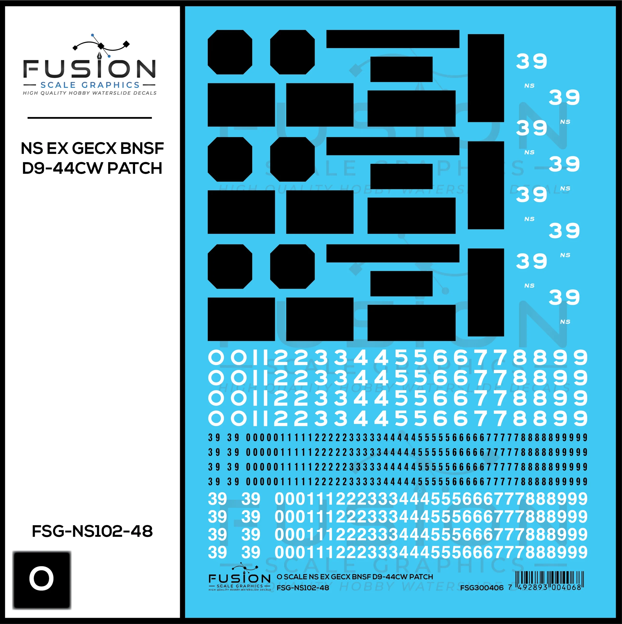 O Scale NS Ex GECX BNSF Dash 9 Locomotive Patching Decal Set - Fusion Scale Graphics