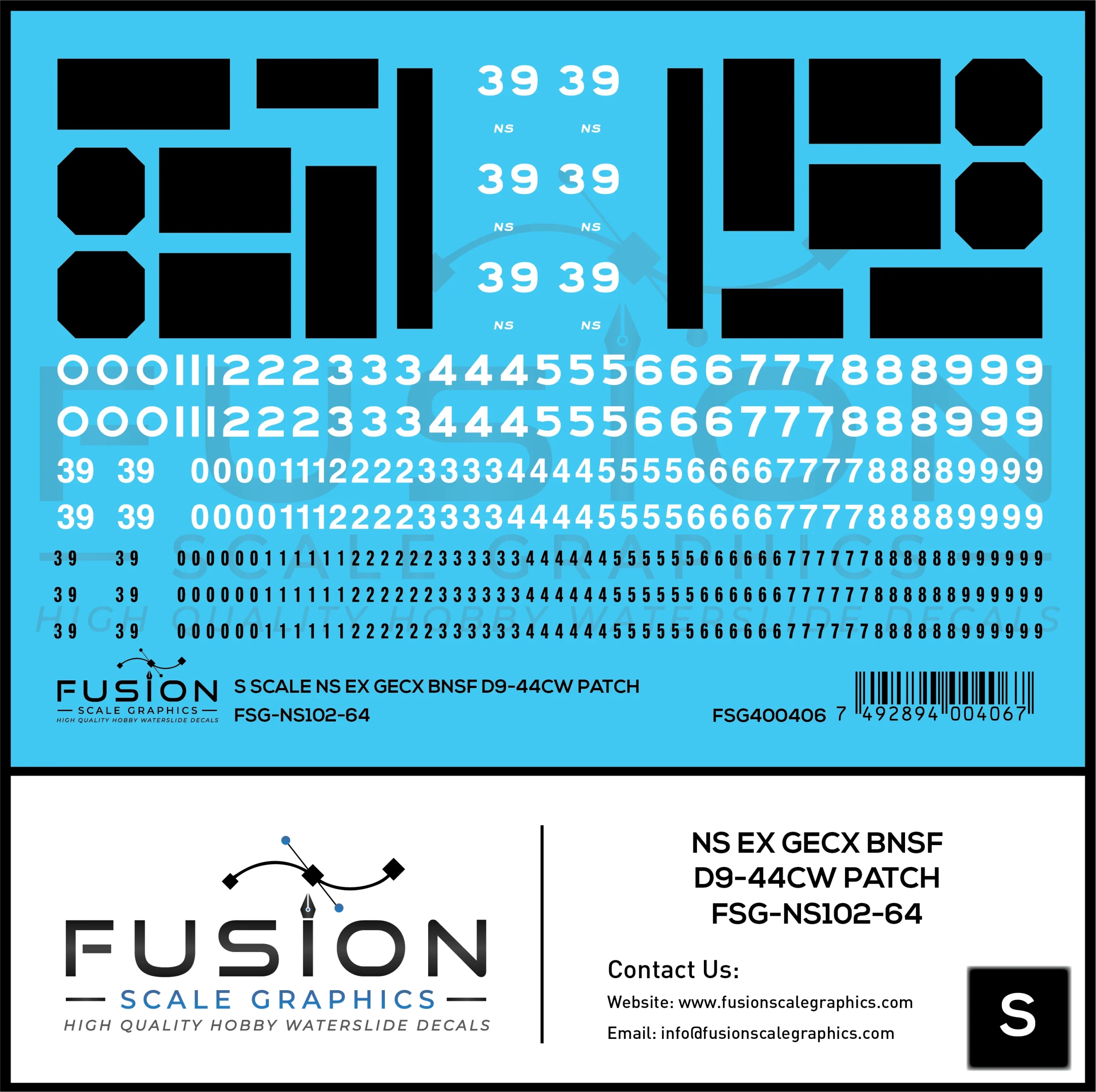 S Scale NS Ex GECX BNSF Dash 9 Locomotive Patching Decal Set - Fusion Scale Graphics