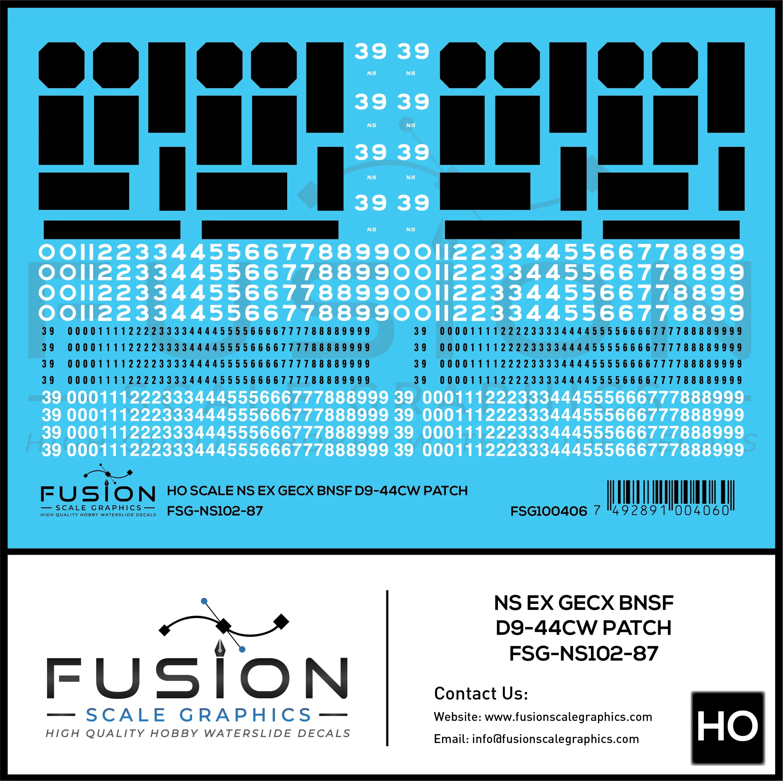 HO Scale NS Ex GECX BNSF Dash 9 Locomotive Patching Decal Set - Fusion Scale Graphics