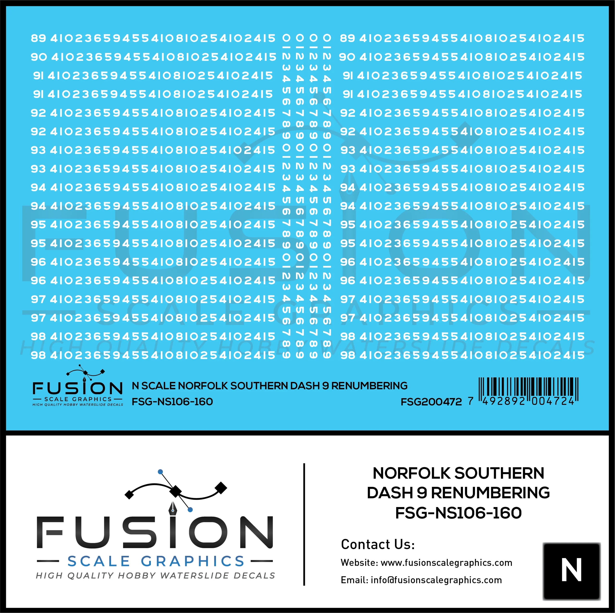 N Scale Norfolk Southern GE Dash 9 Locomotive Renumbering Decal Set - Fusion Scale Graphics
