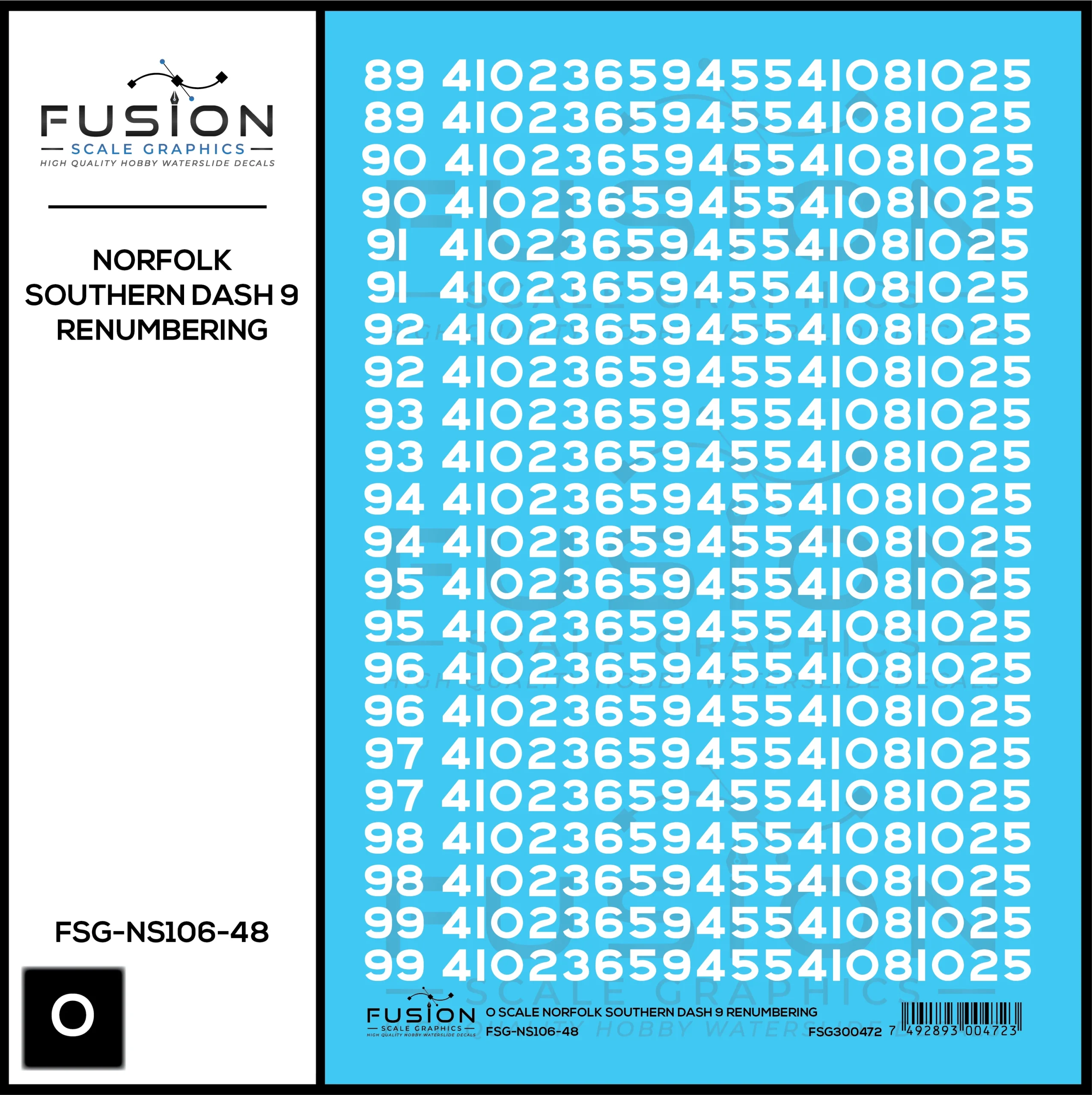 O Scale Norfolk Southern GE Dash 9 Locomotive Renumbering Decal Set - Fusion Scale Graphics